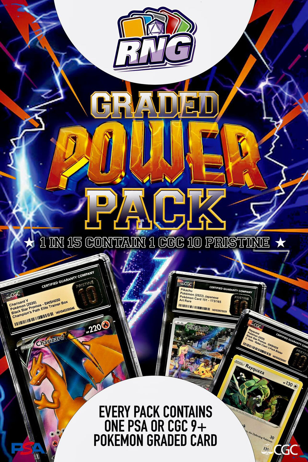 Graded Power Pack | Graded Trading Card By PSA Or CGC 9+ Mint Only | 1 IN 15 Chance of getting 10 Pristine Label from CGC