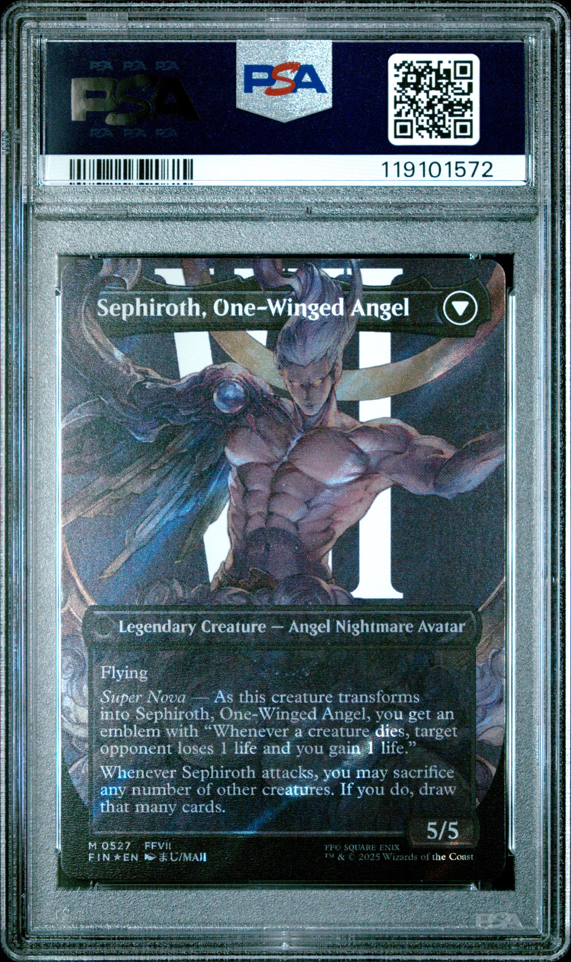 2025 MTG Final Fantasy Sephiroth, Fabled SOLDIER #0527 (Borderless Surge Foil) – PSA 10 Gem Mint