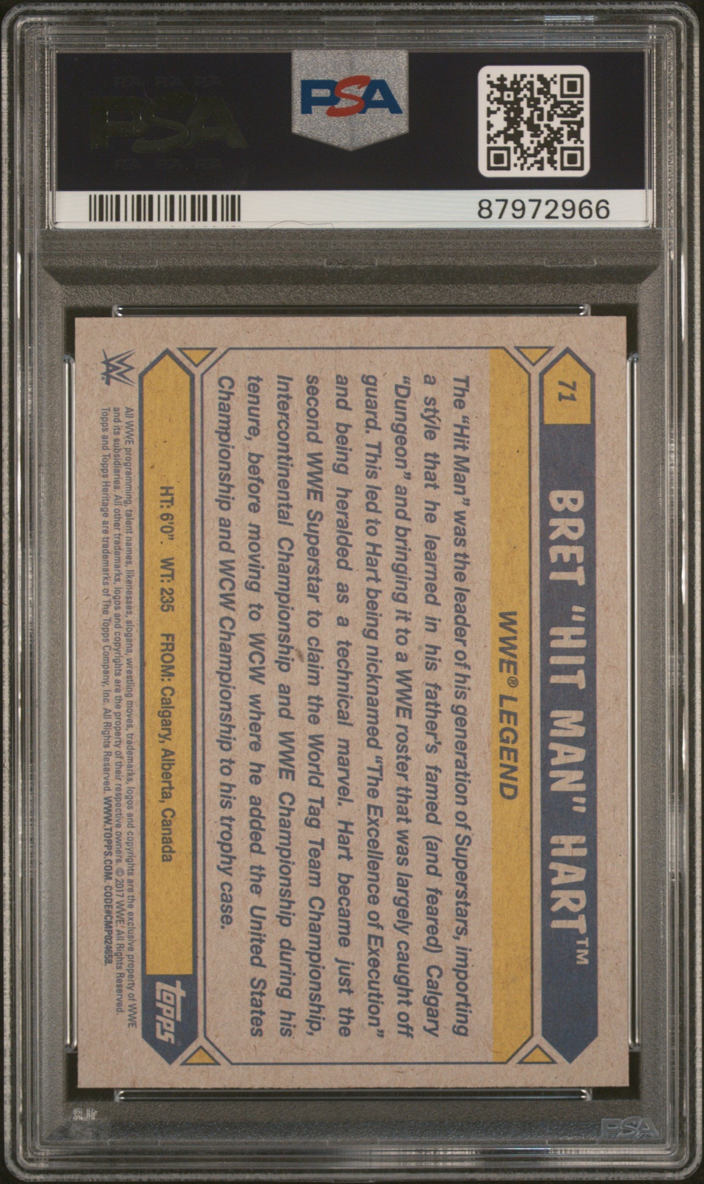 2017 Topps Heritage WWE #71 Bret “Hit Man” Hart – Bronze – PSA 10 Gem Mint
