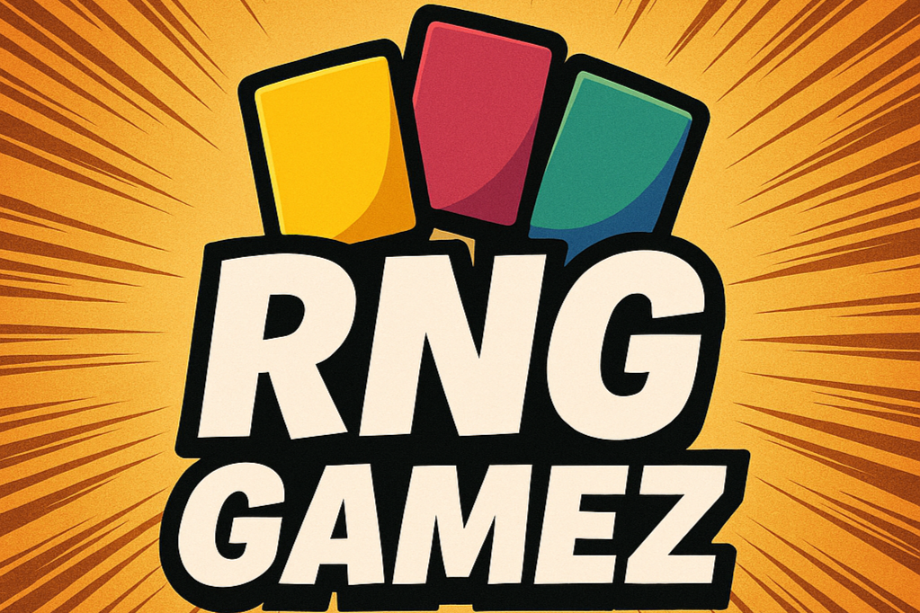 Logo of RNG GAMEZ with colorful squares on a yellow background