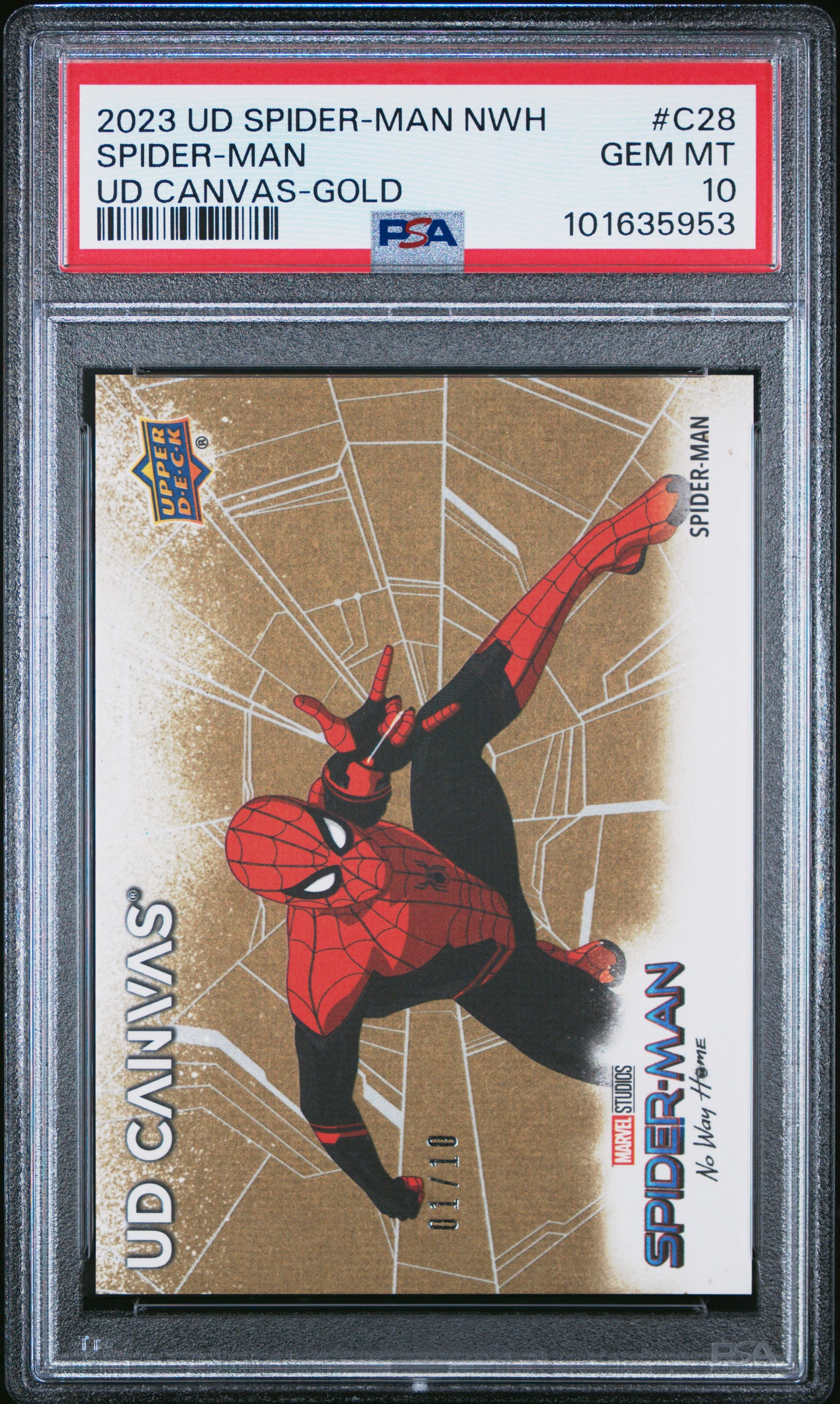 2023 Upper Deck Spider-Man No Way Home – UD Canvas #C28 (Gold) – PSA 10 Gem Mint 01/10