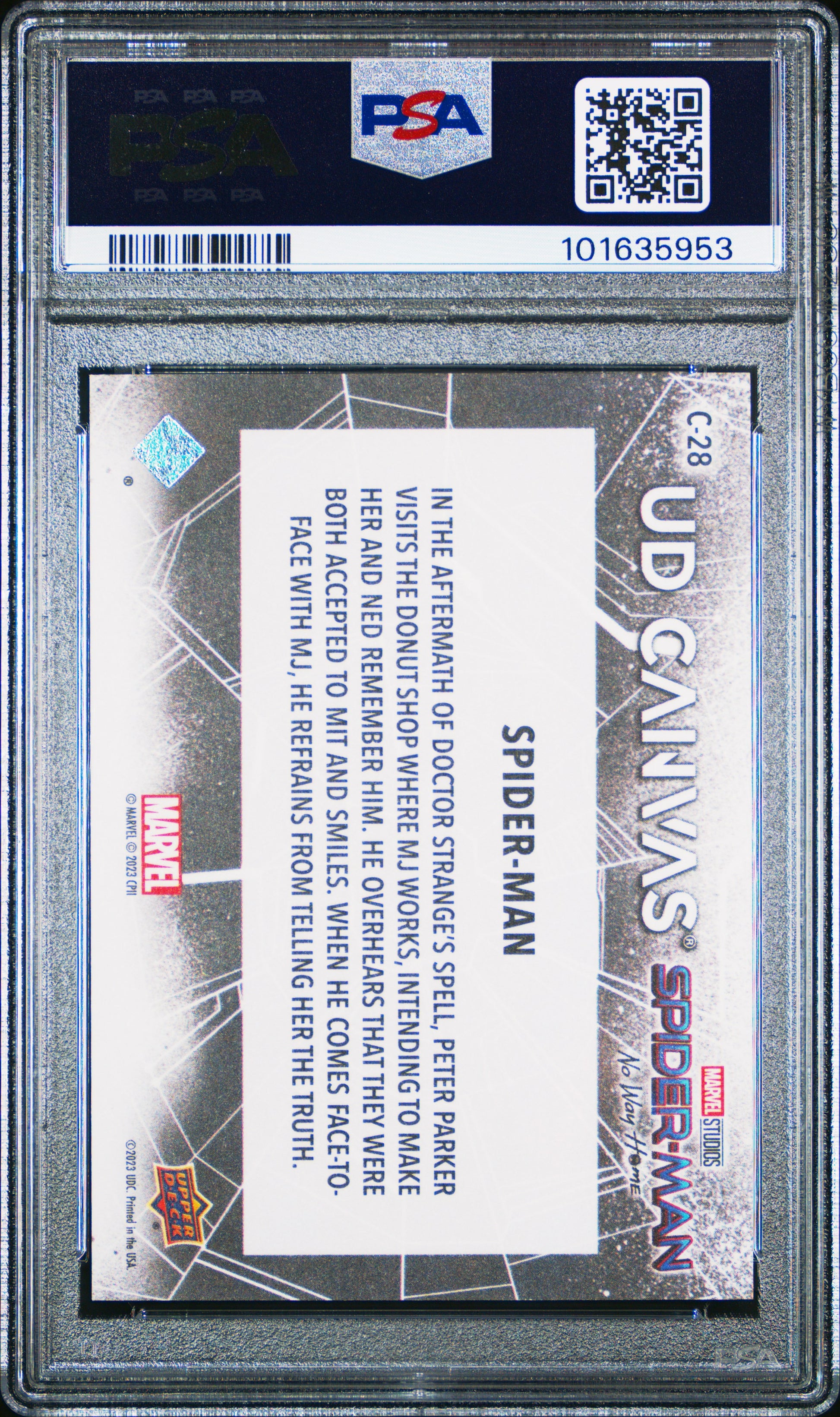 2023 Upper Deck Spider-Man No Way Home – UD Canvas #C28 (Gold) – PSA 10 Gem Mint 01/10