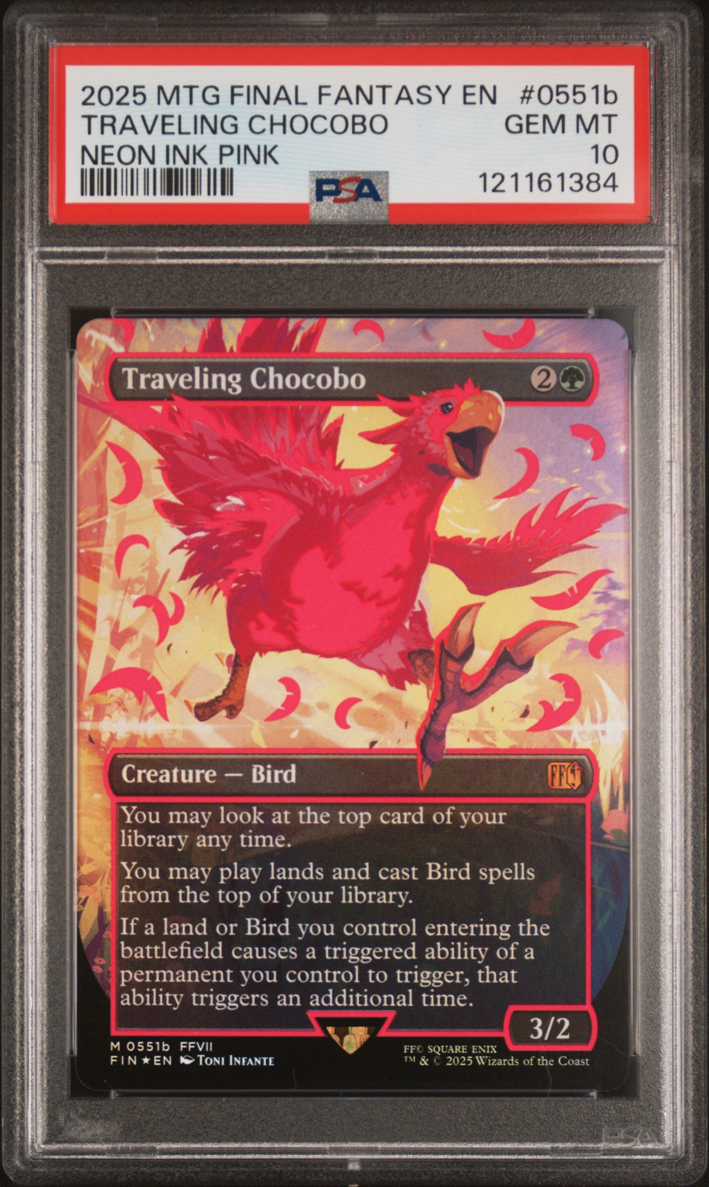 2025 MTG Final Fantasy Traveling Chocobo (Neon Ink Pink) #0551b PSA10 Gem Mint 2025 MTG Final Fantasy Traveling Chocobo (Neon Ink Pink) #0551b PSA10 Gem Mint