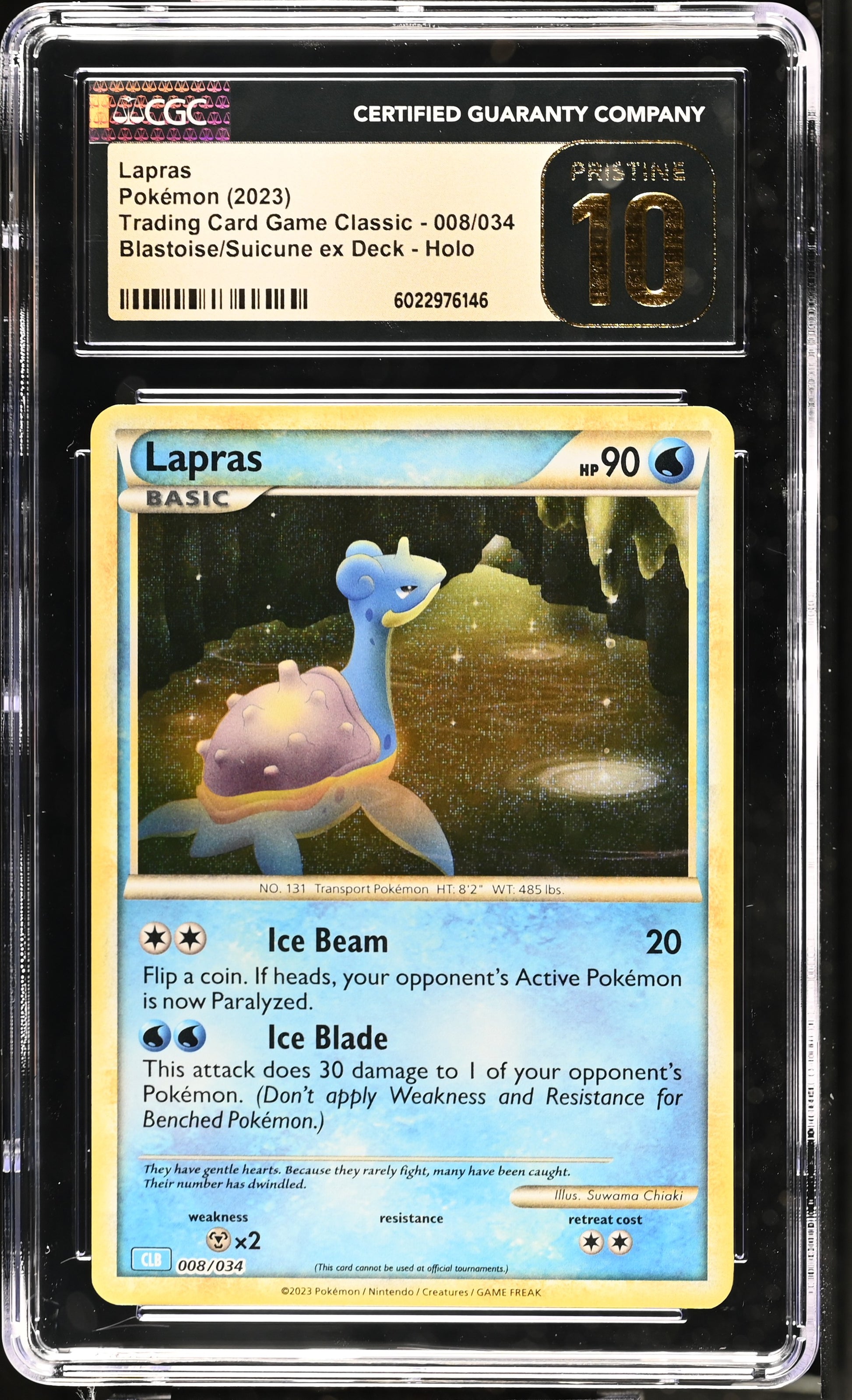 Pokémon trading card featuring Lapras in a protective case with a CGC certification label.