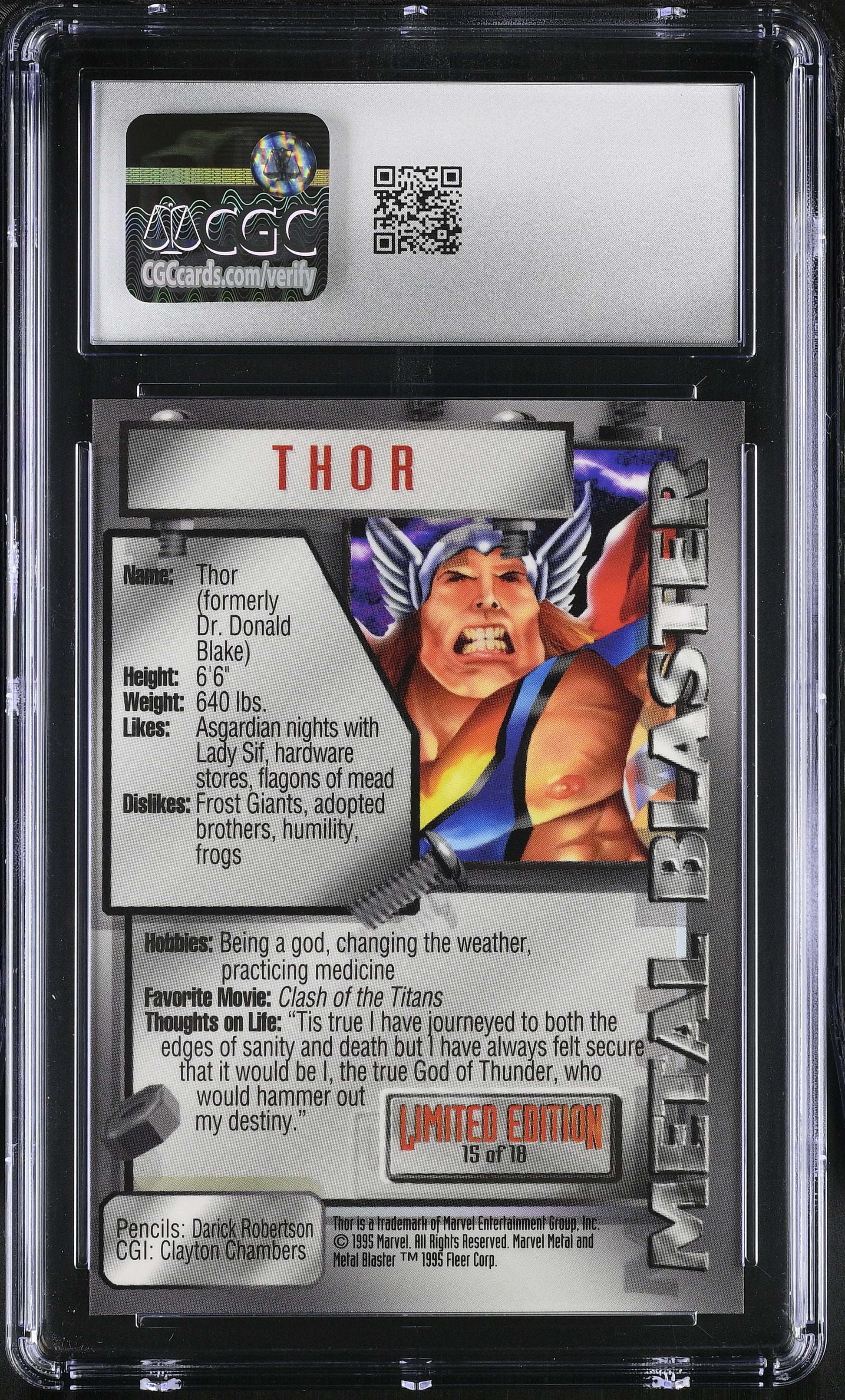 Thor Marvel Metal Inaugural Edition – Metal Blasters 15/18 – CGC 10 Gem Mint