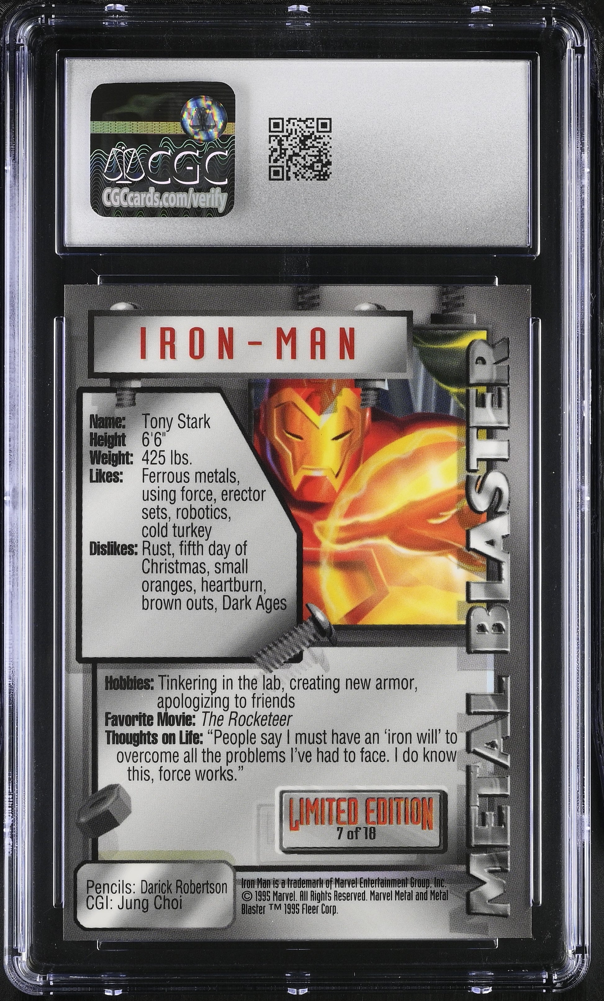 Iron Man Marvel Metal Inaugural Edition – Metal Blasters 7/18 – CGC 10 Gem Mint