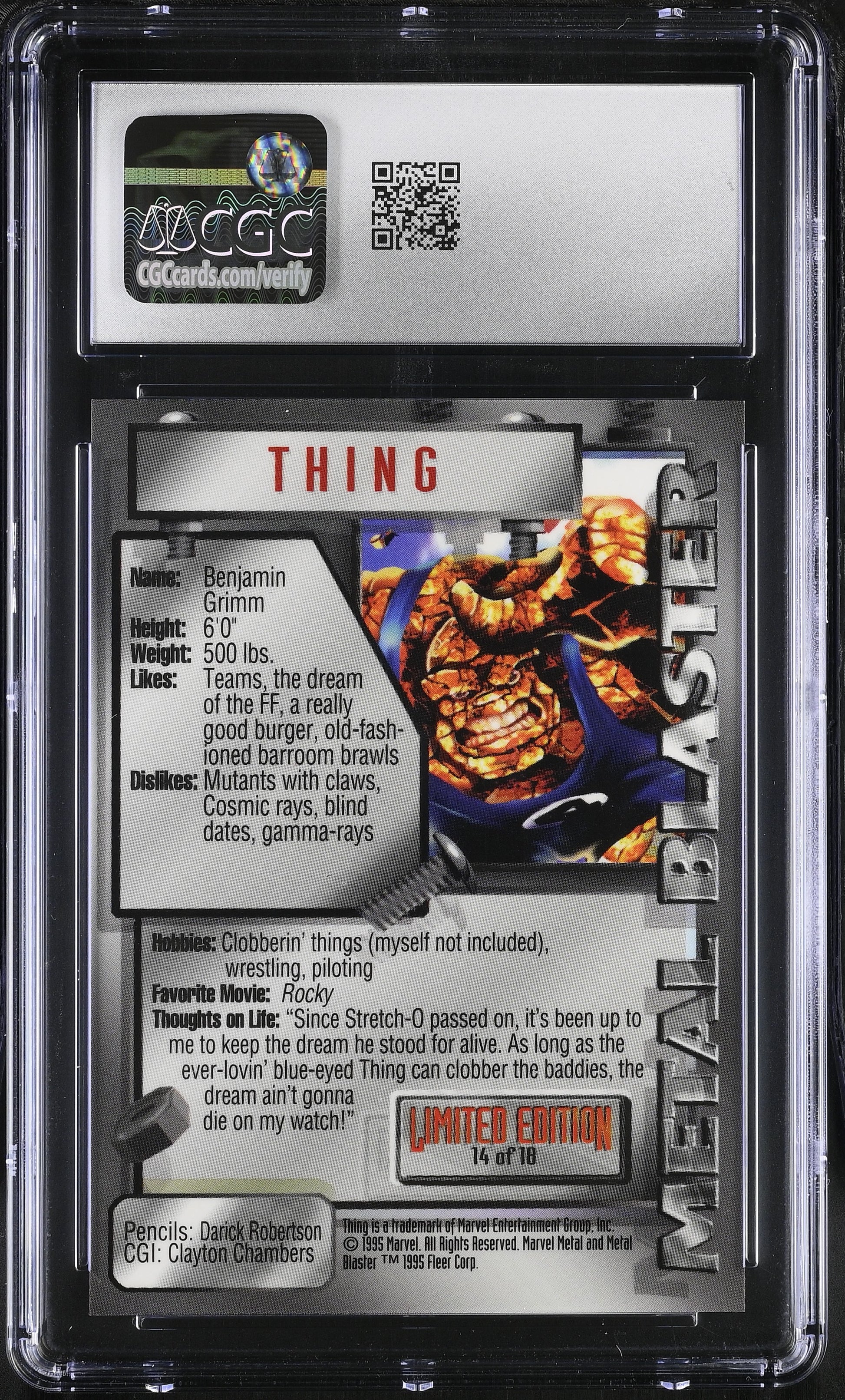 Thing Marvel Metal Inaugural Edition – Metal Blasters 14/18 – CGC 10 Gem Mint