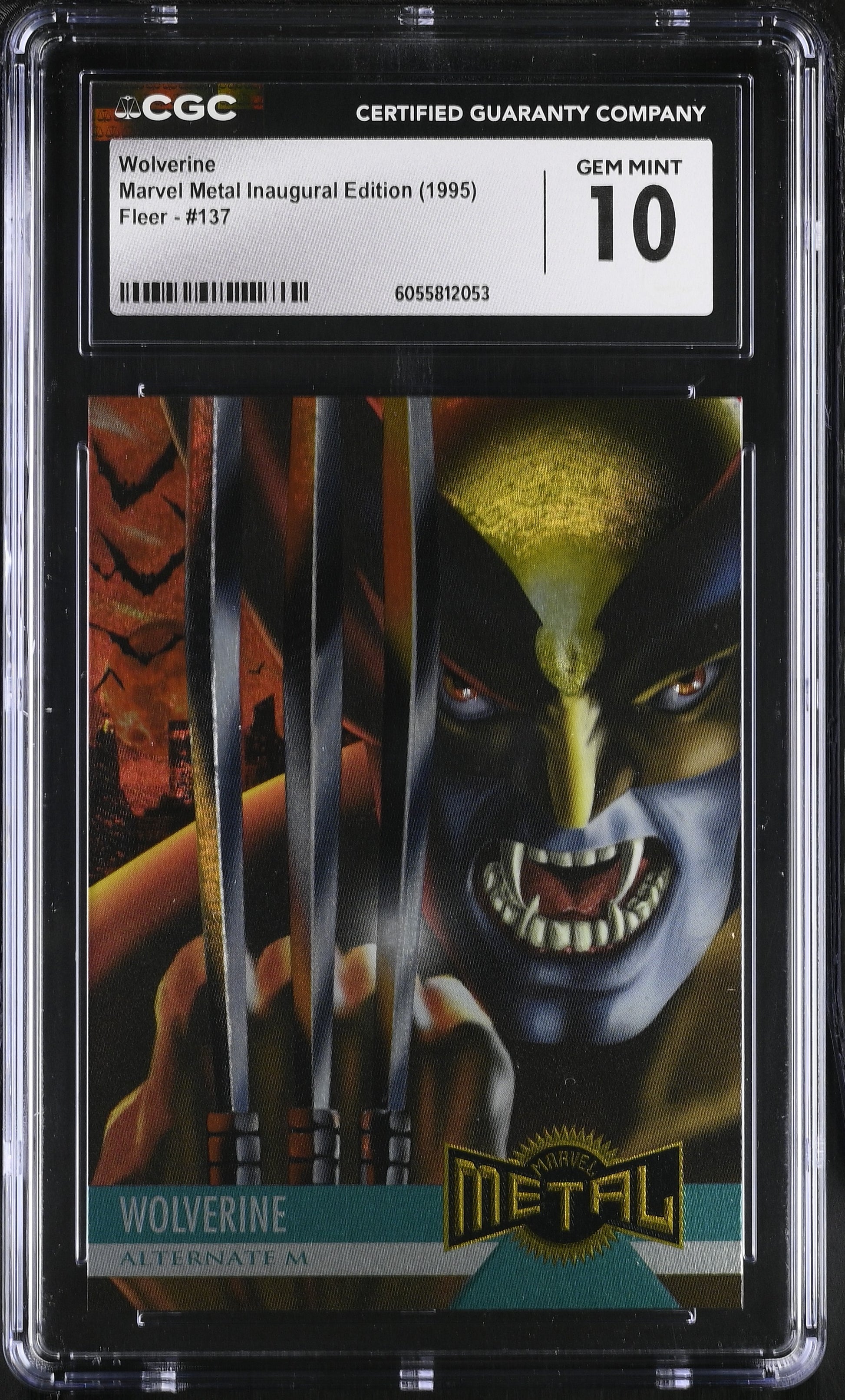 Wolverine trading card with CGC grading label in a protective case