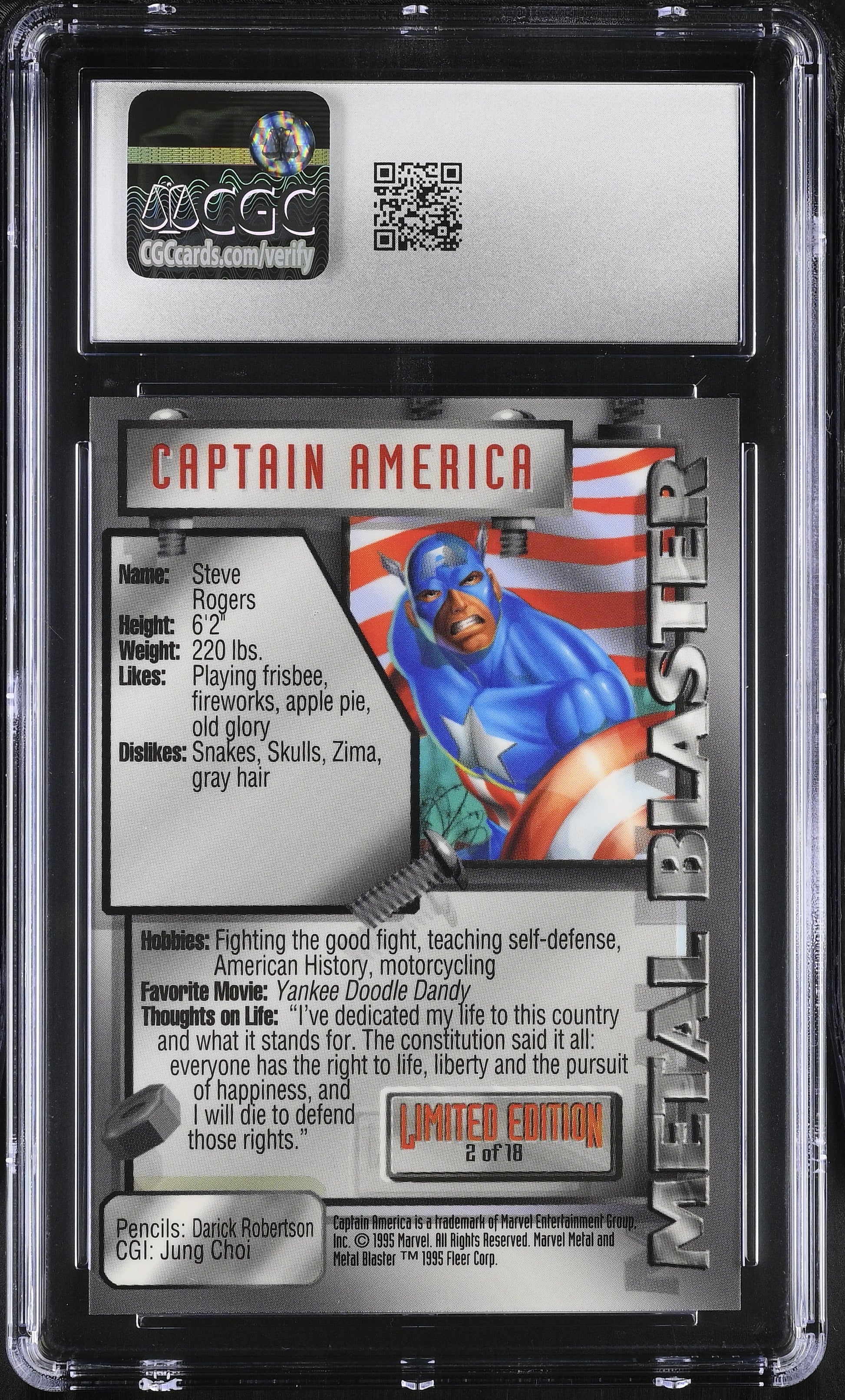 Captain America Marvel Metal Inaugural Edition – Metal Blasters 2/18 – CGC 10 Gem Mint