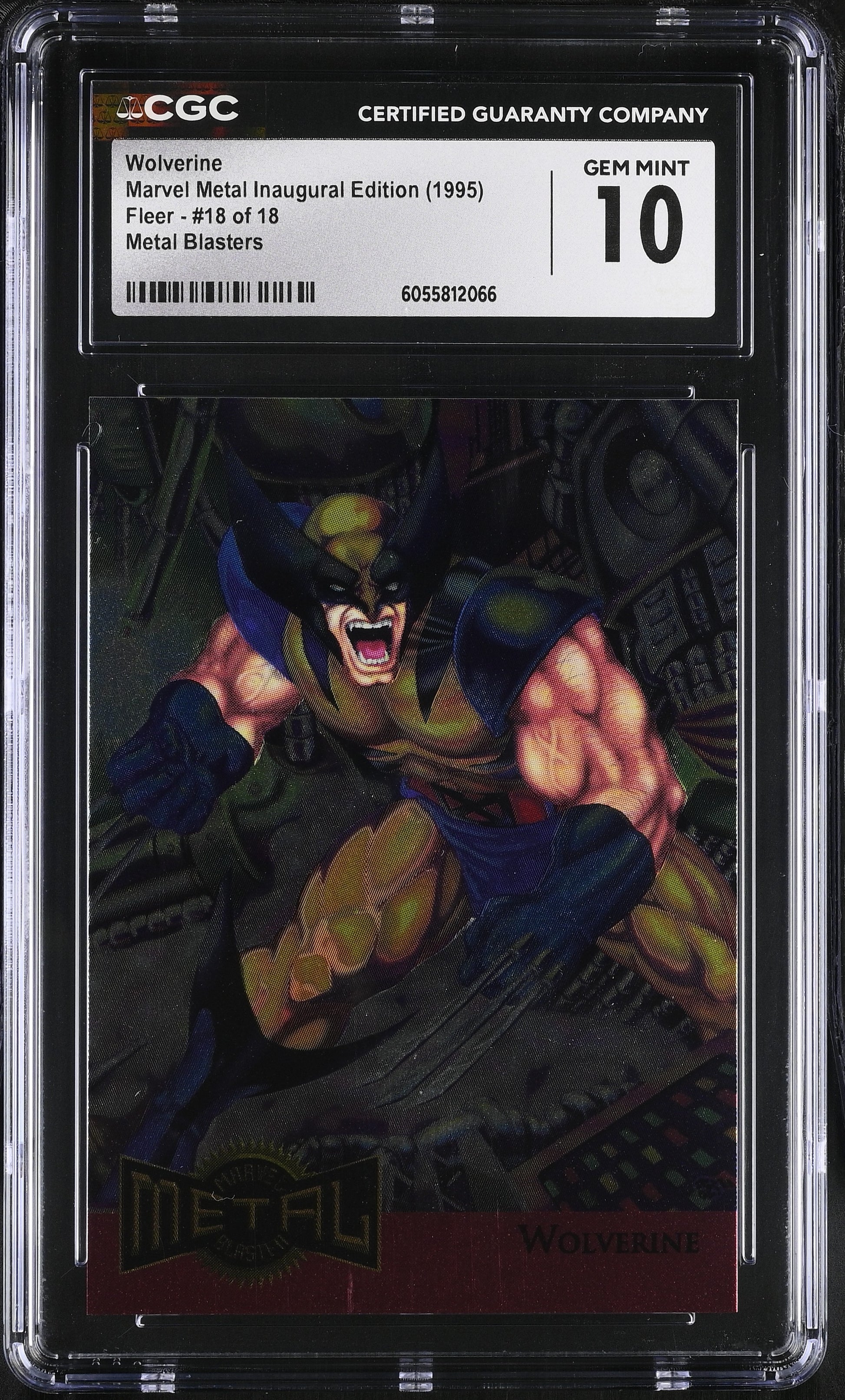Comic book card of Wolverine in CGC protective case with grading label