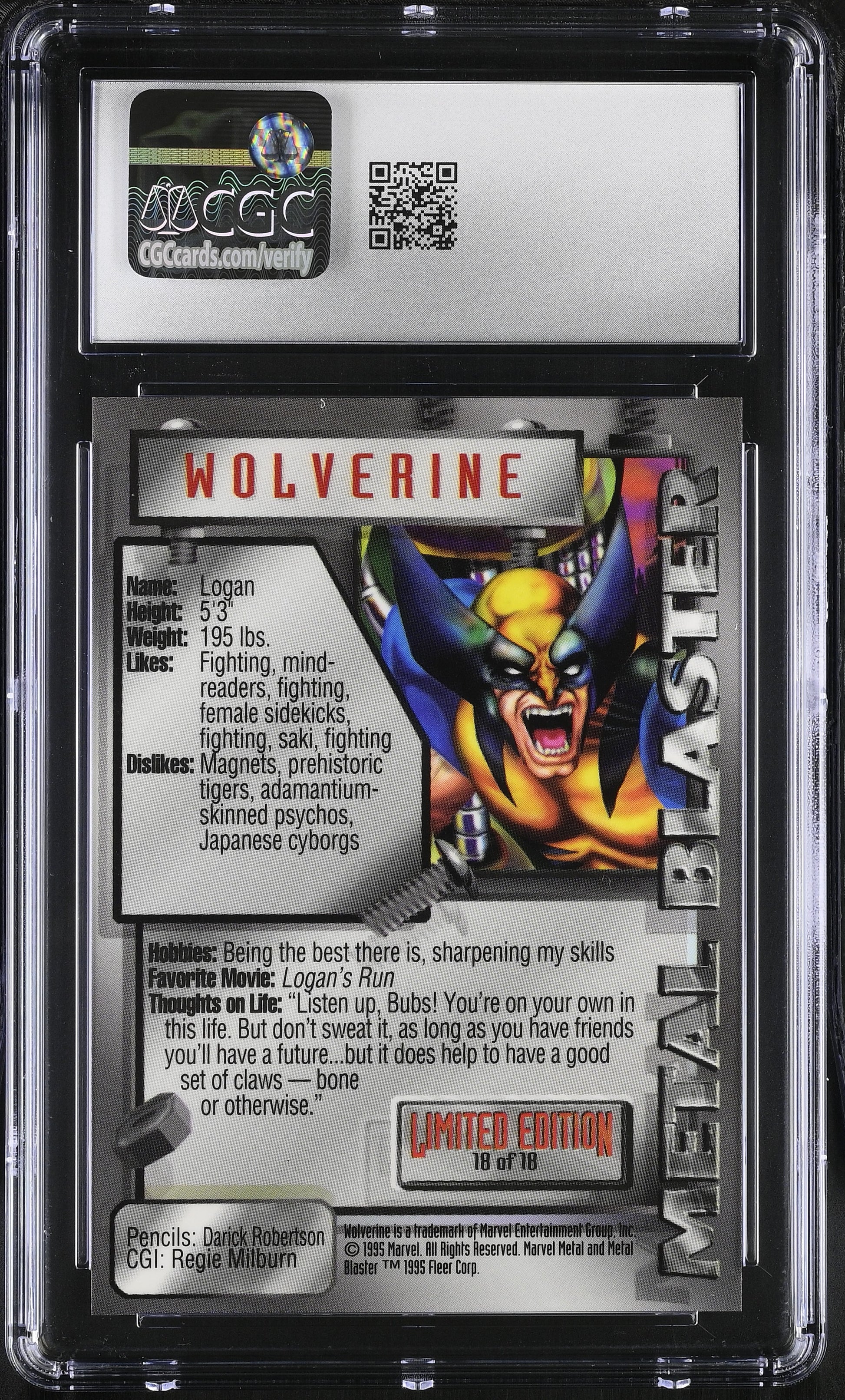 Wolverine Marvel Metal Inaugural Edition – Metal Blasters 18/18 – CGC 10 Gem Mint