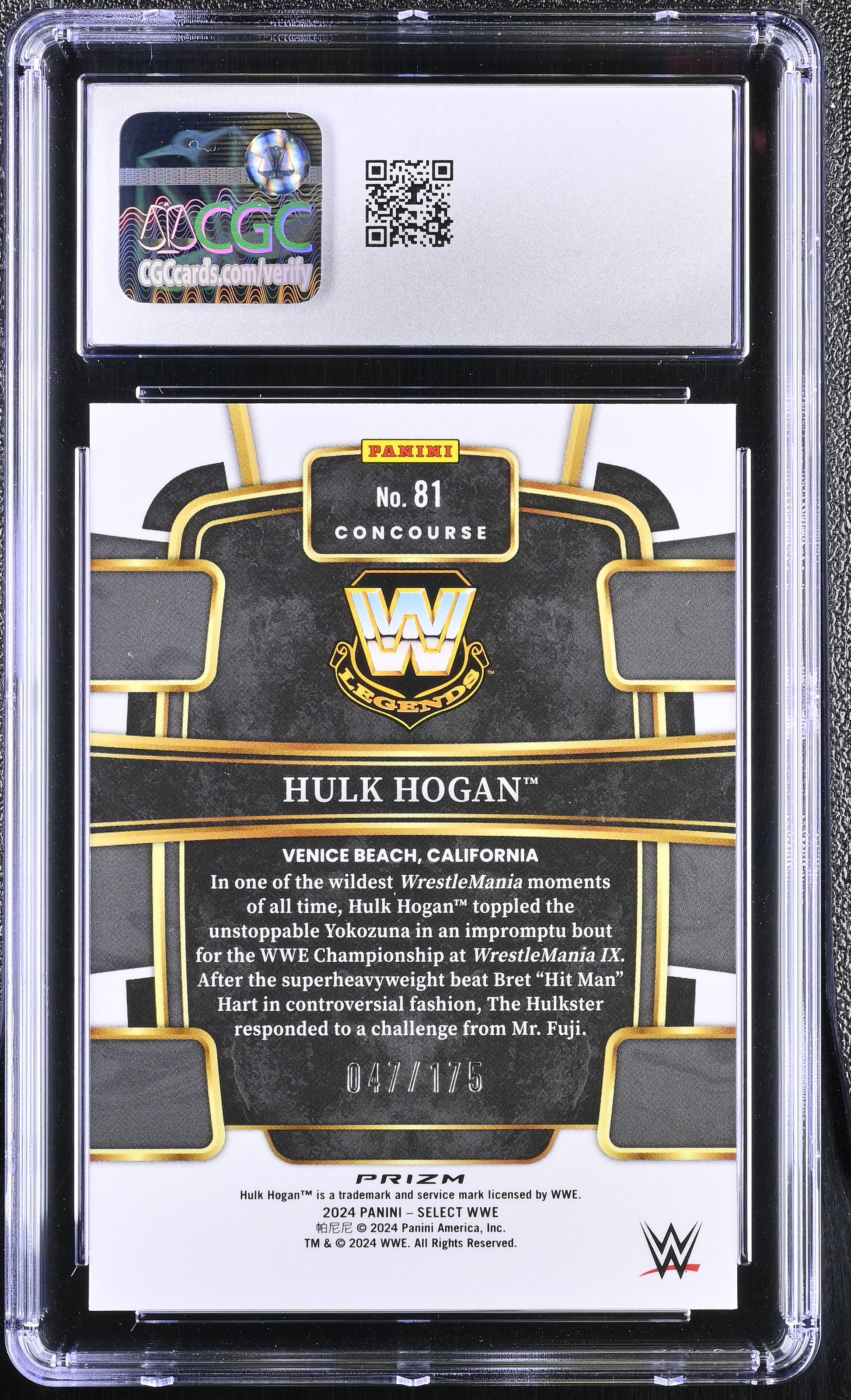 2024 Panini Select WWE #81 Hulk Hogan – Red Parallel – CGC 10 Gem Mint