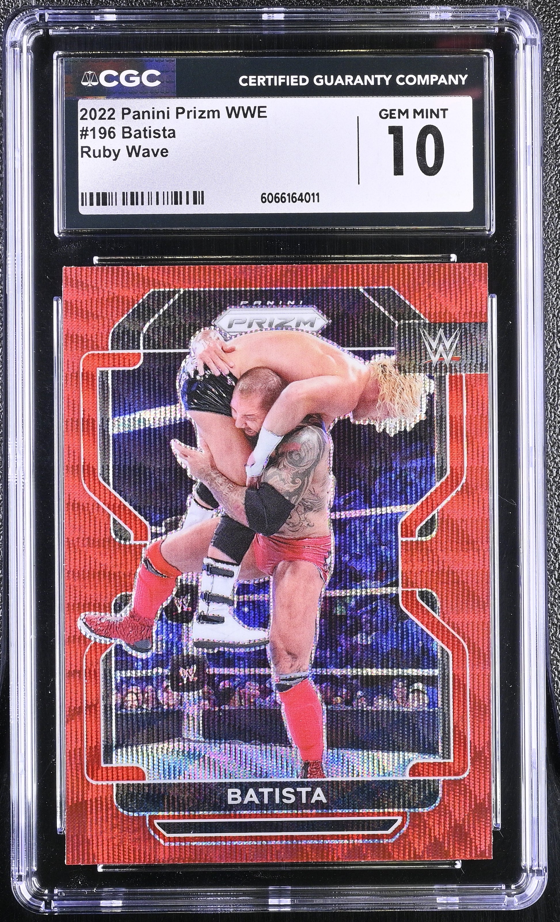 2022 Panini Prizm WWE #196 Batista – Ruby Wave Parallel – CGC 10 Gem Mint