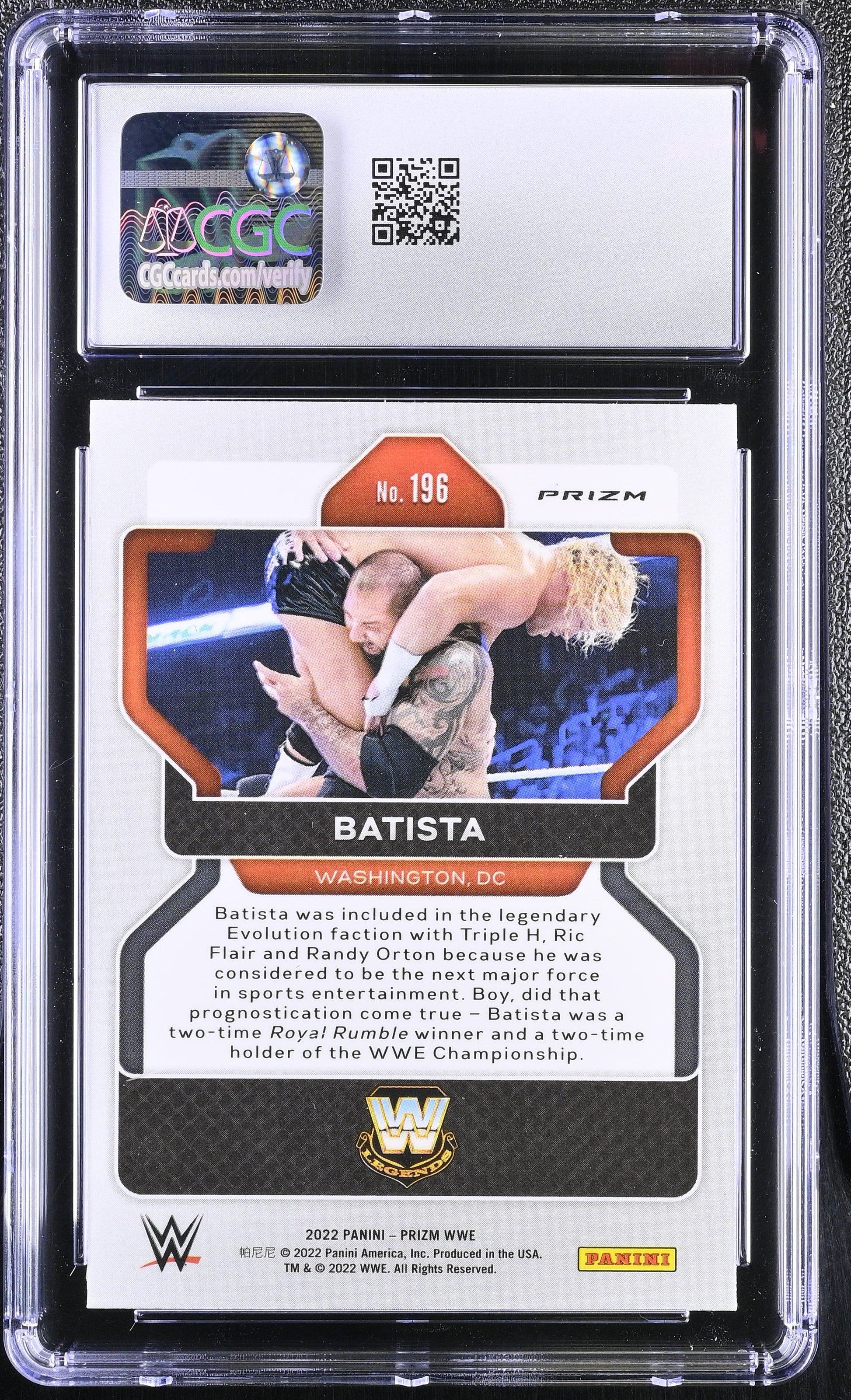 2022 Panini Prizm WWE #196 Batista – Ruby Wave Parallel – CGC 10 Gem Mint