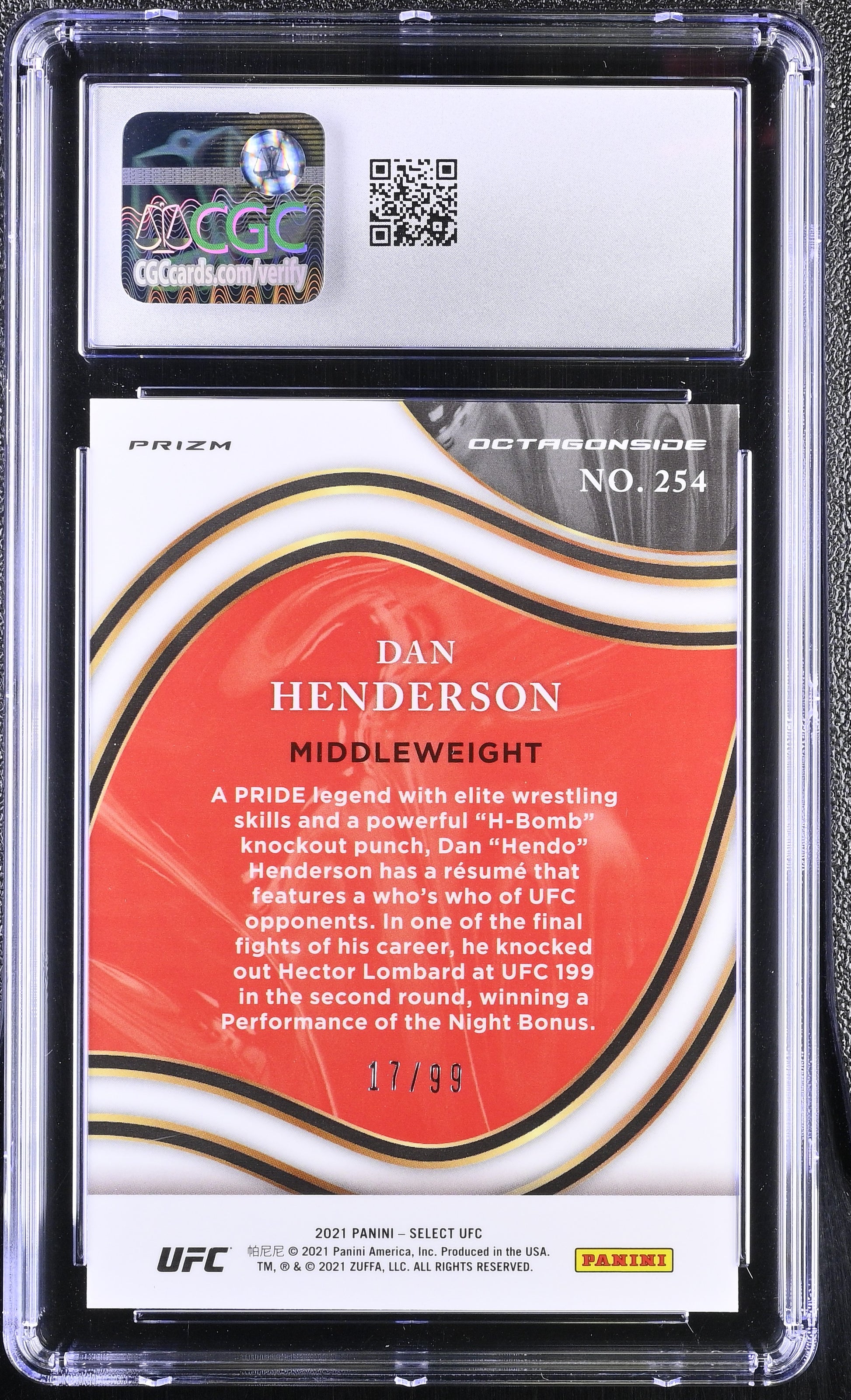 2021 Panini Select UFC #254 Dan Henderson – Blue Disco Parallel – CGC 10 Gem Mint