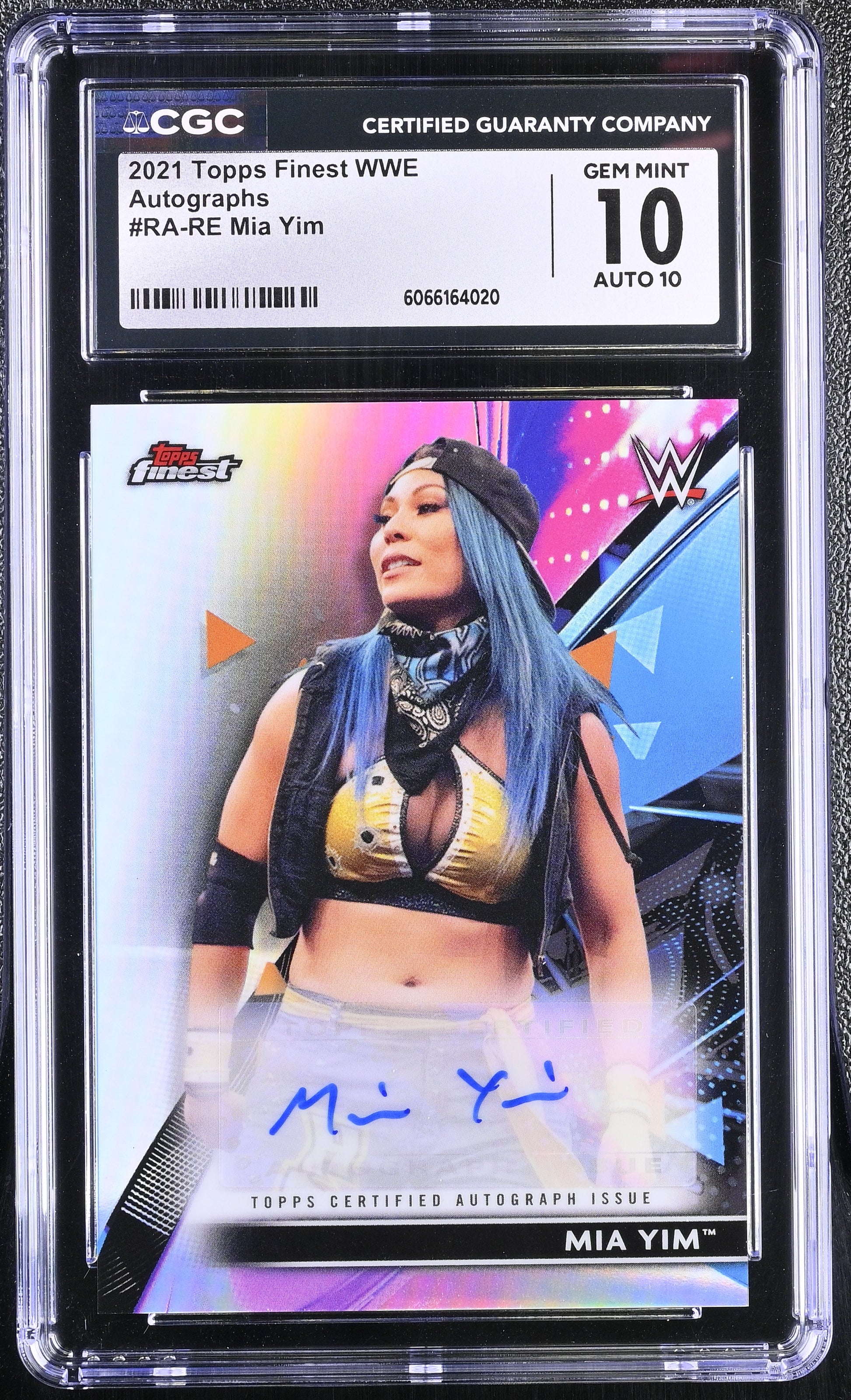 WWE trading card of Mia Yim in a protective case with CGC certification