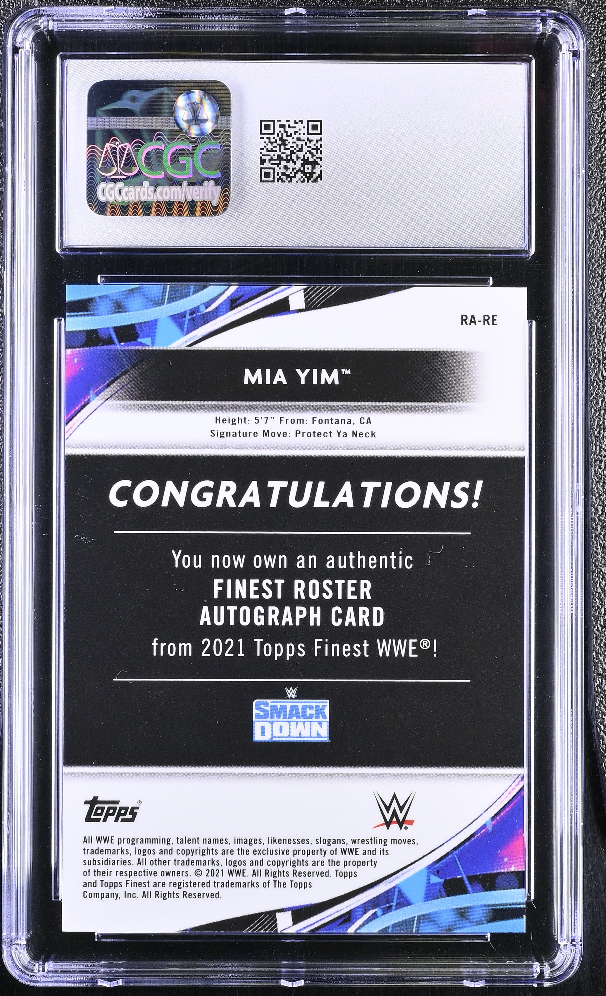 Mia Yim #RA-RE – 2021 Topps Finest WWE Roster Autographs – CGC 10 Gem Mint