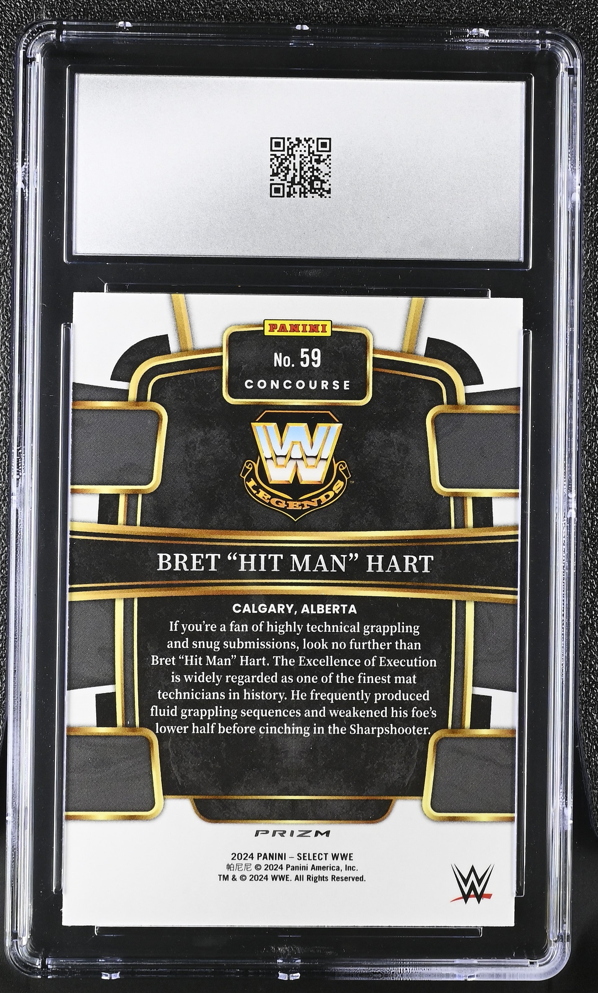 2024 Panini Select WWE #59 Bret “Hit Man” Hart – Orange Ice Parallel – CGC 10 Gem Mint
