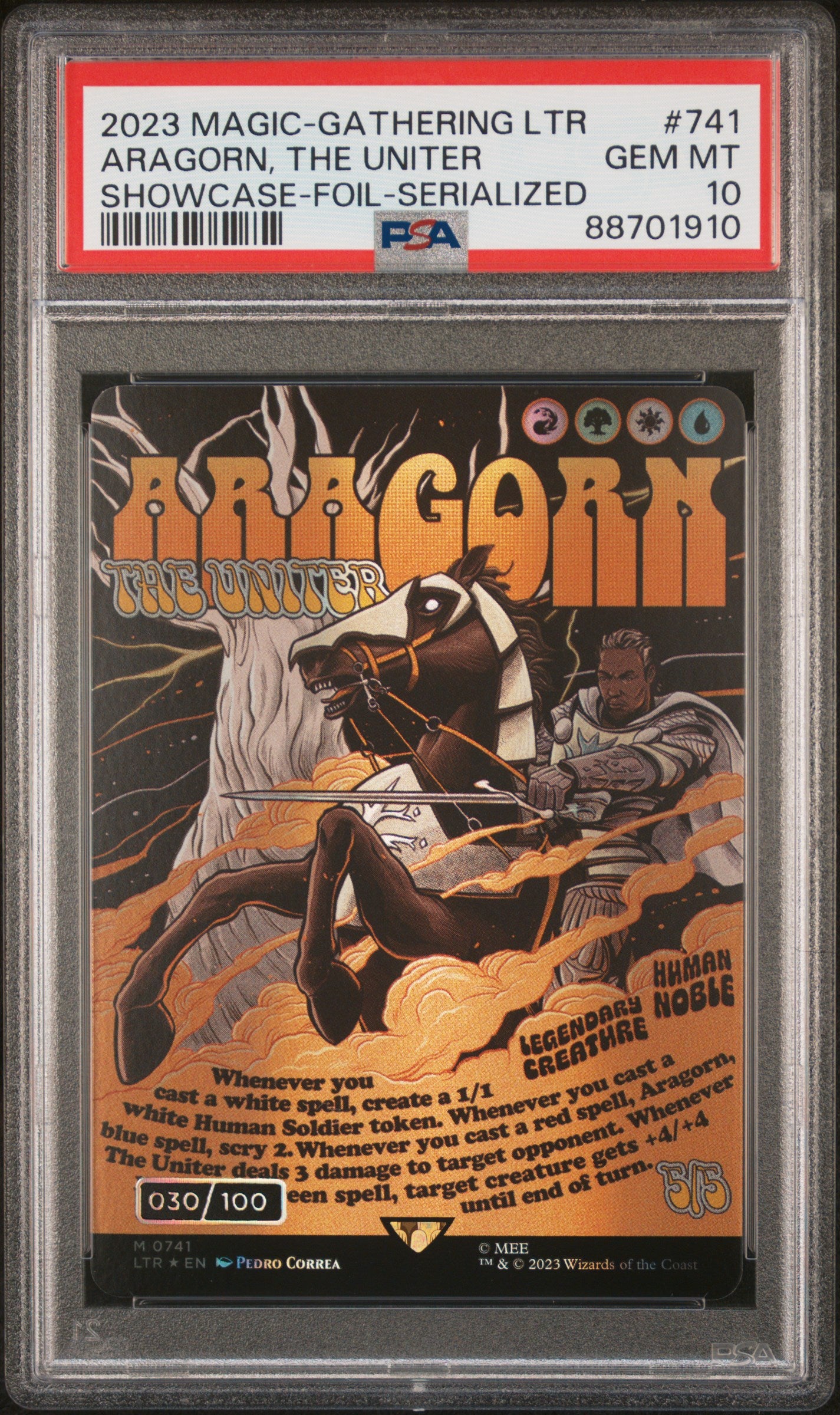 Trading card featuring Aragorn the Uniter with a GEM MT rating on a red label.