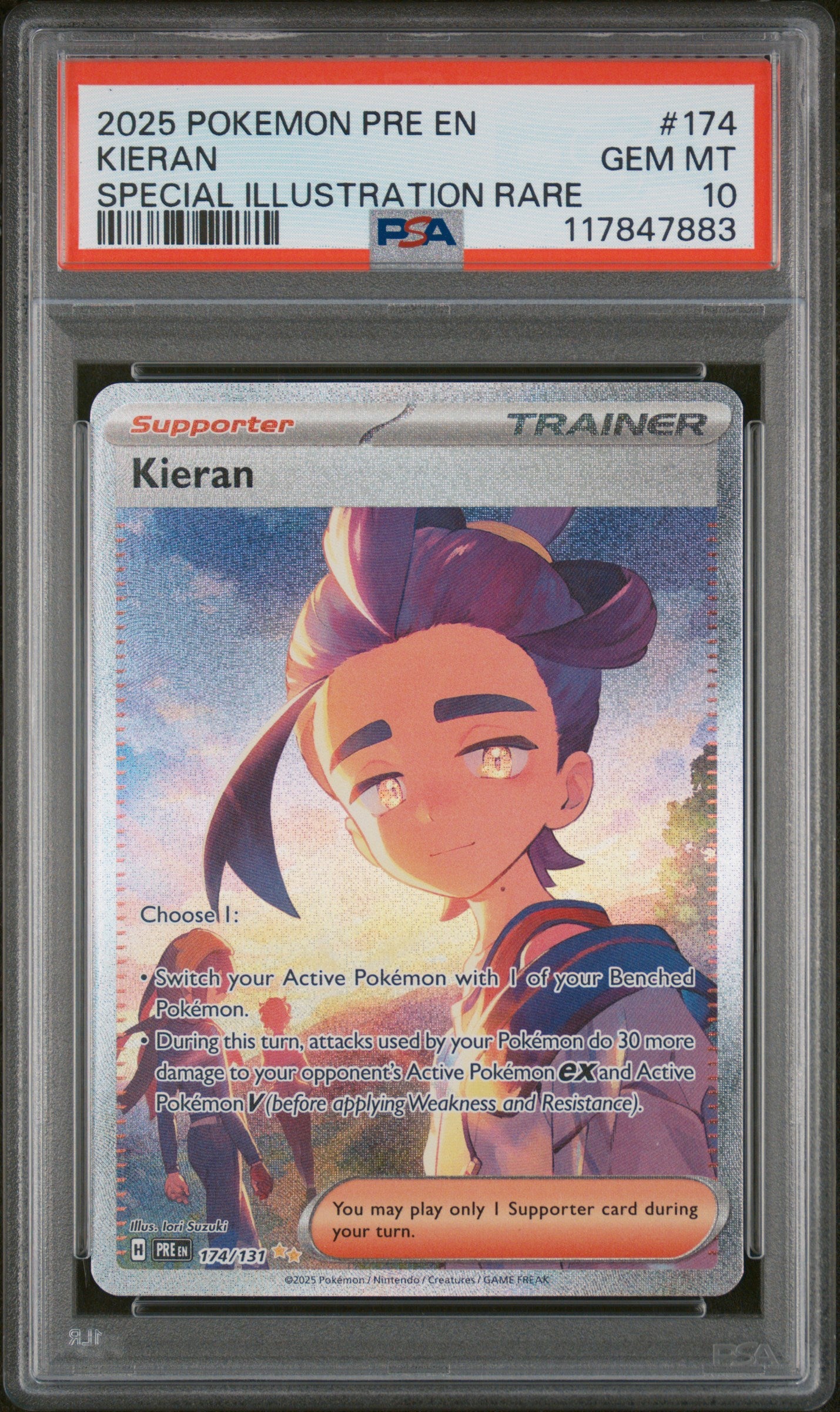2025 Pokémon Prismatic Evolutions Kieran #174 Special Illustration Rare – PSA 10 Gem Mint