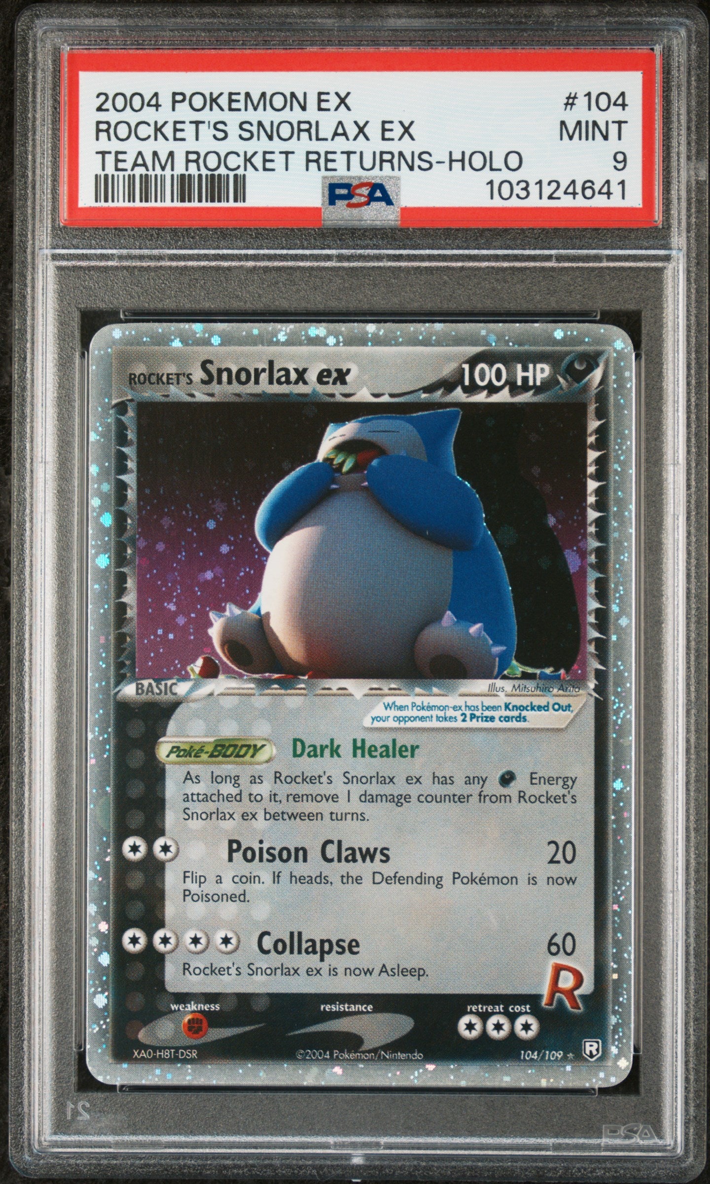 2004 Pokémon EX Team Rocket Returns Rocket’s Snorlax ex #104 Holo – PSA 9 Mint