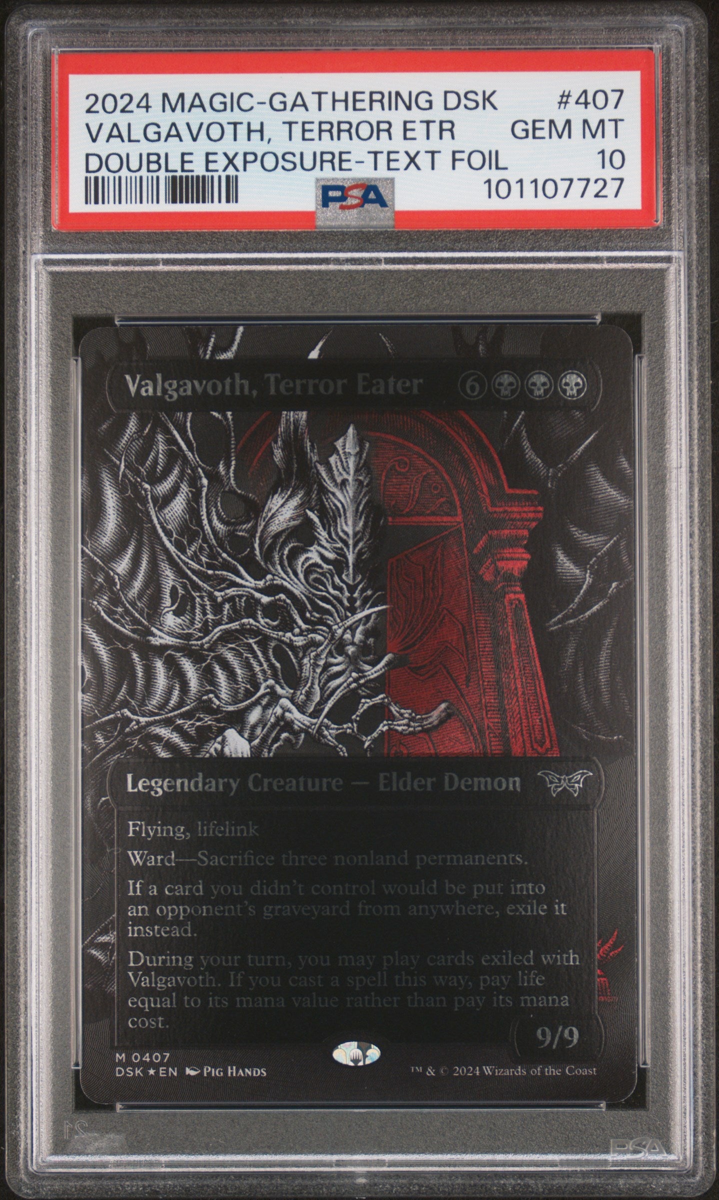 2024 MTG Duskmourn: House of Horror – Valgavoth, Terror Eater #407 (Double Exposure Textured Foil) – PSA 10 Gem Mint