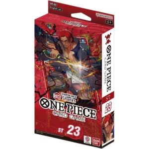 Card game packaging for 'One Piece' with character illustration on red background