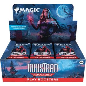 Box of 'Magic: The Gathering' Innistrad Remastered play boosters with a character illustration on the top.