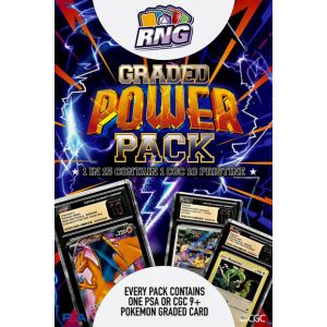 Pokémon trading card game graded power pack with colorful design and text.