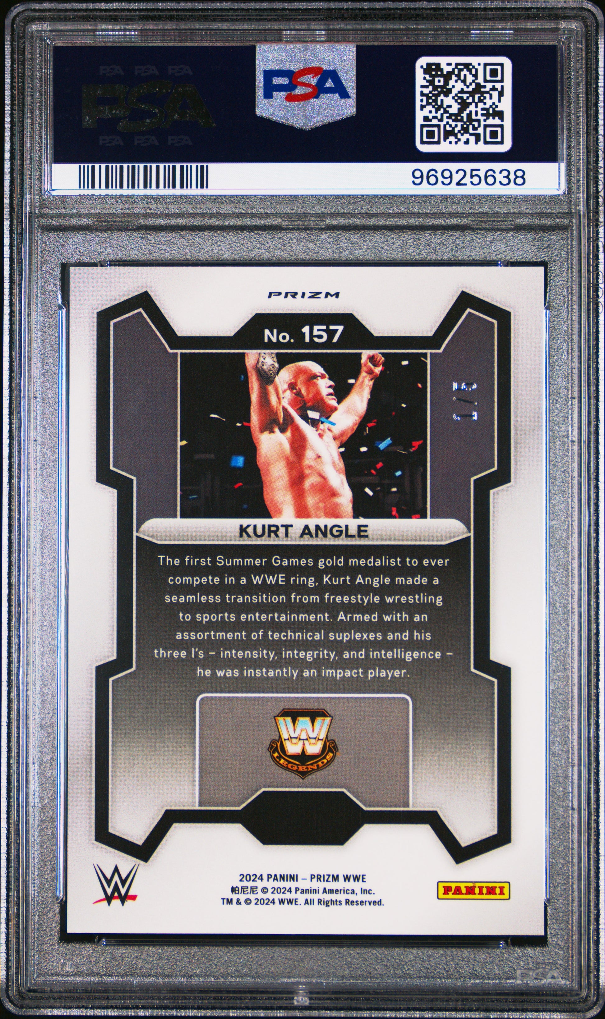 2024 Panini Prizm WWE #157 Kurt Angle – Gold Shimmer FOTL – PSA 10 Gem Mint 1/5
