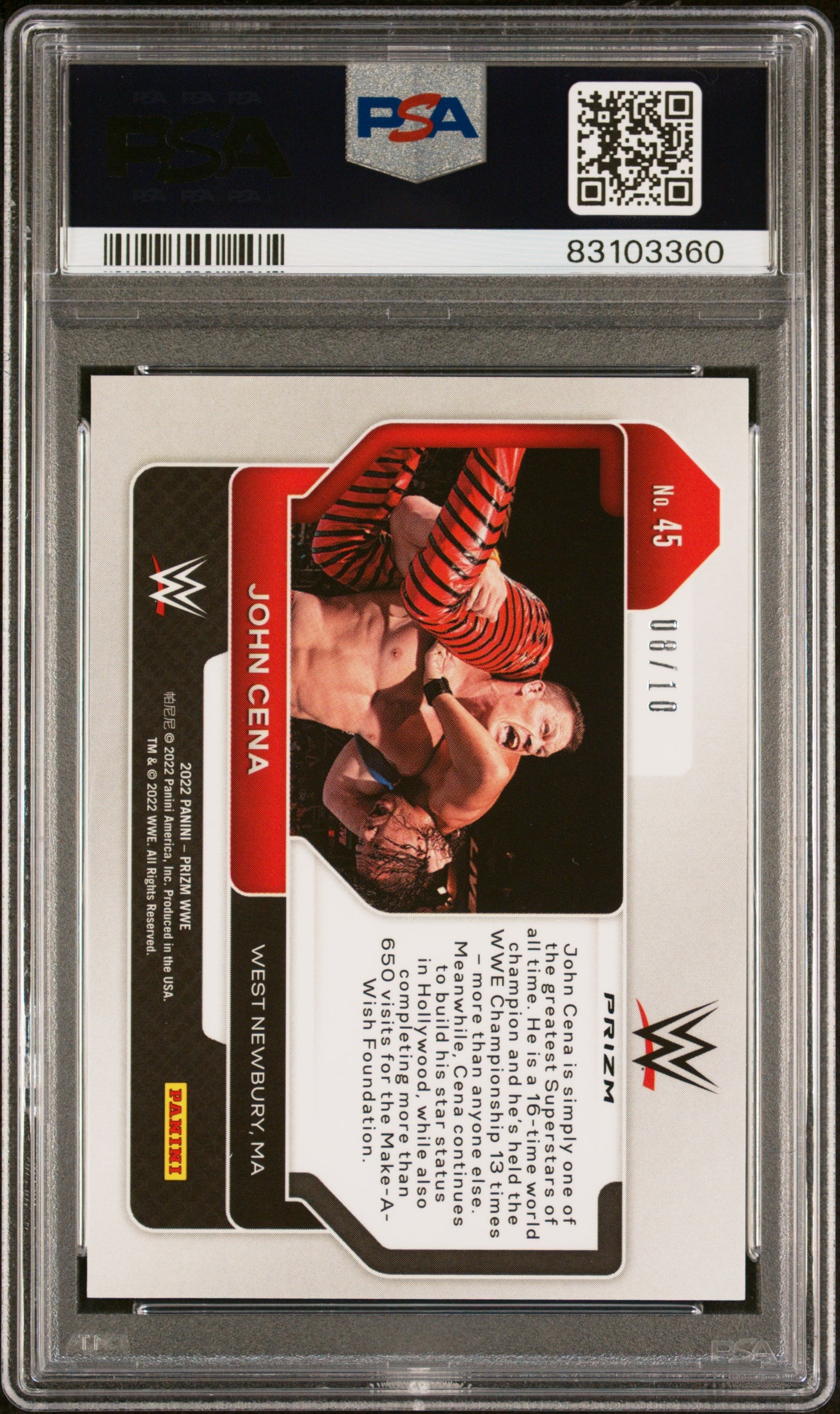 2022 Panini Prizm WWE #45 John Cena – Blue Shimmer FOTL – PSA 10 Gem Mint 08/10