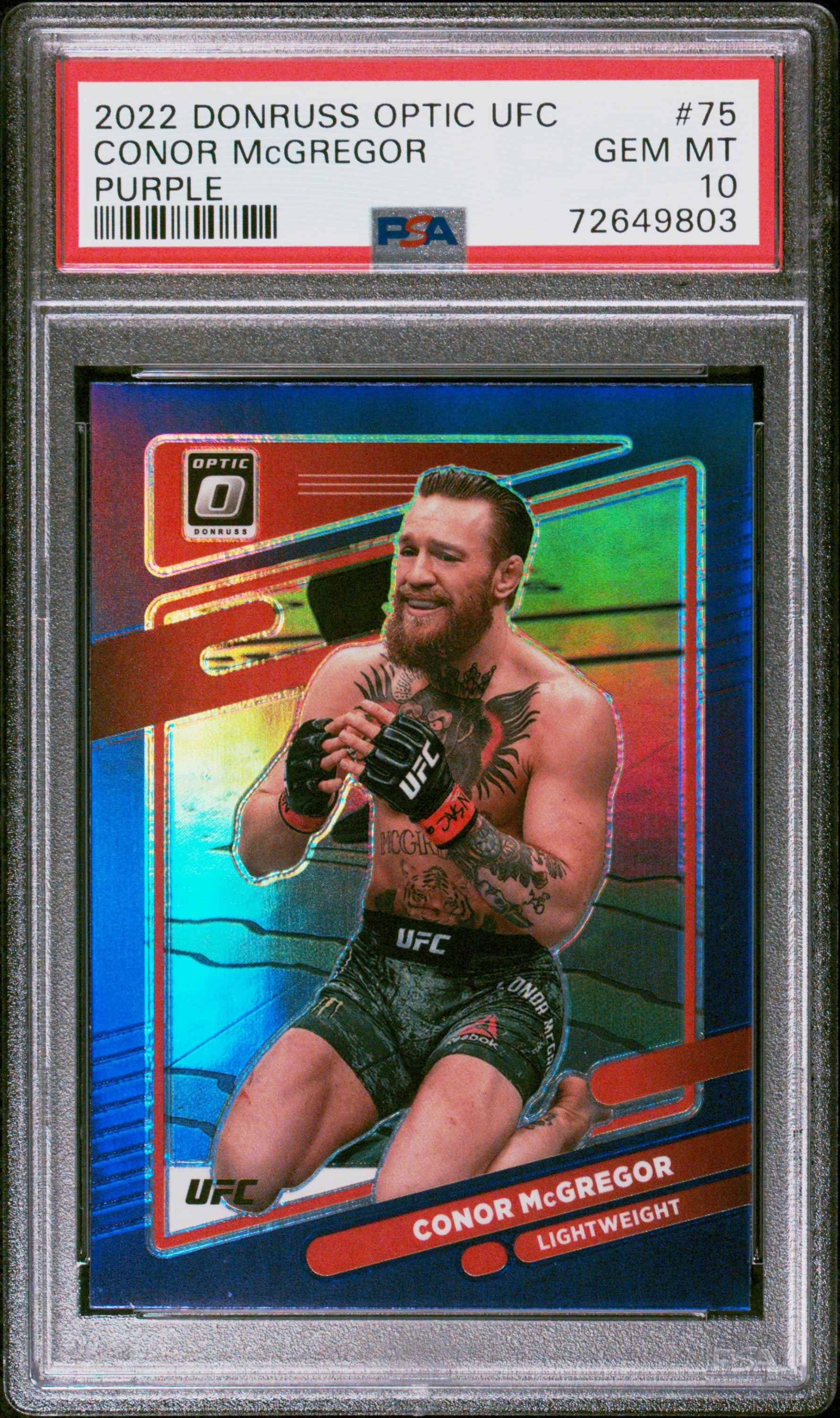 2022 Panini Donruss Optic UFC #75 Conor McGregor – Purple Prizm – PSA 10 Gem Mint