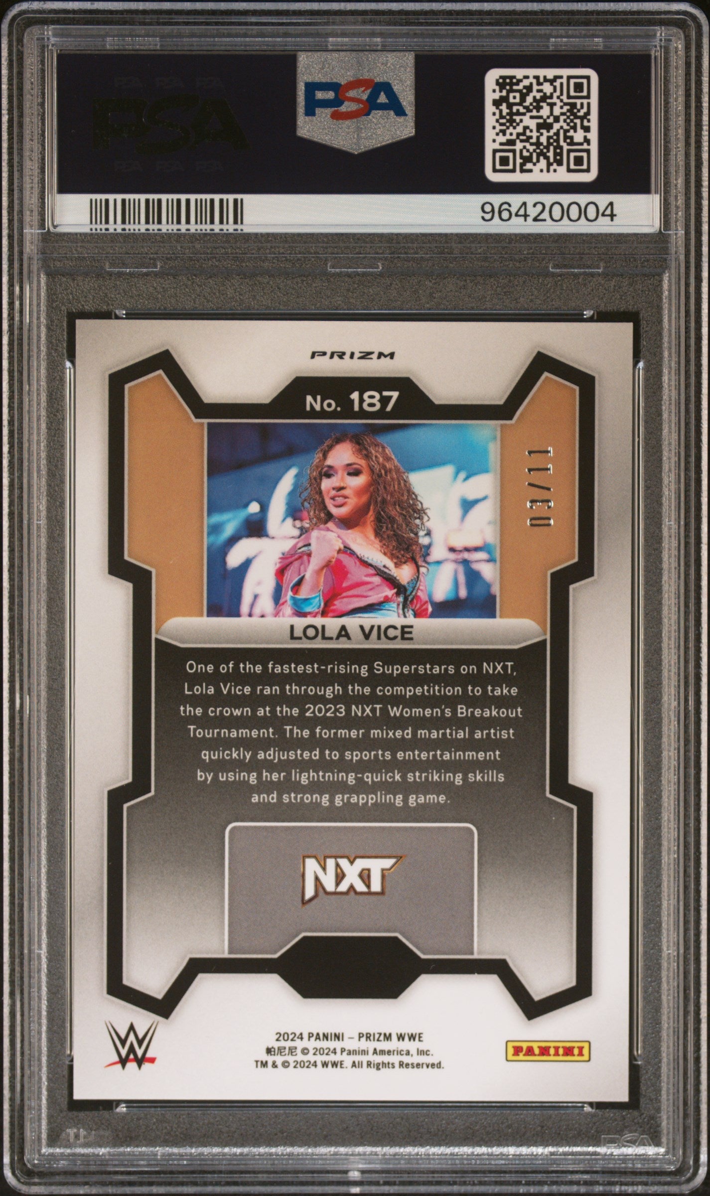 2024 Panini Prizm WWE #187 Lola Vice – Blue Shimmer FOTL – PSA 10 Gem Mint 03/11