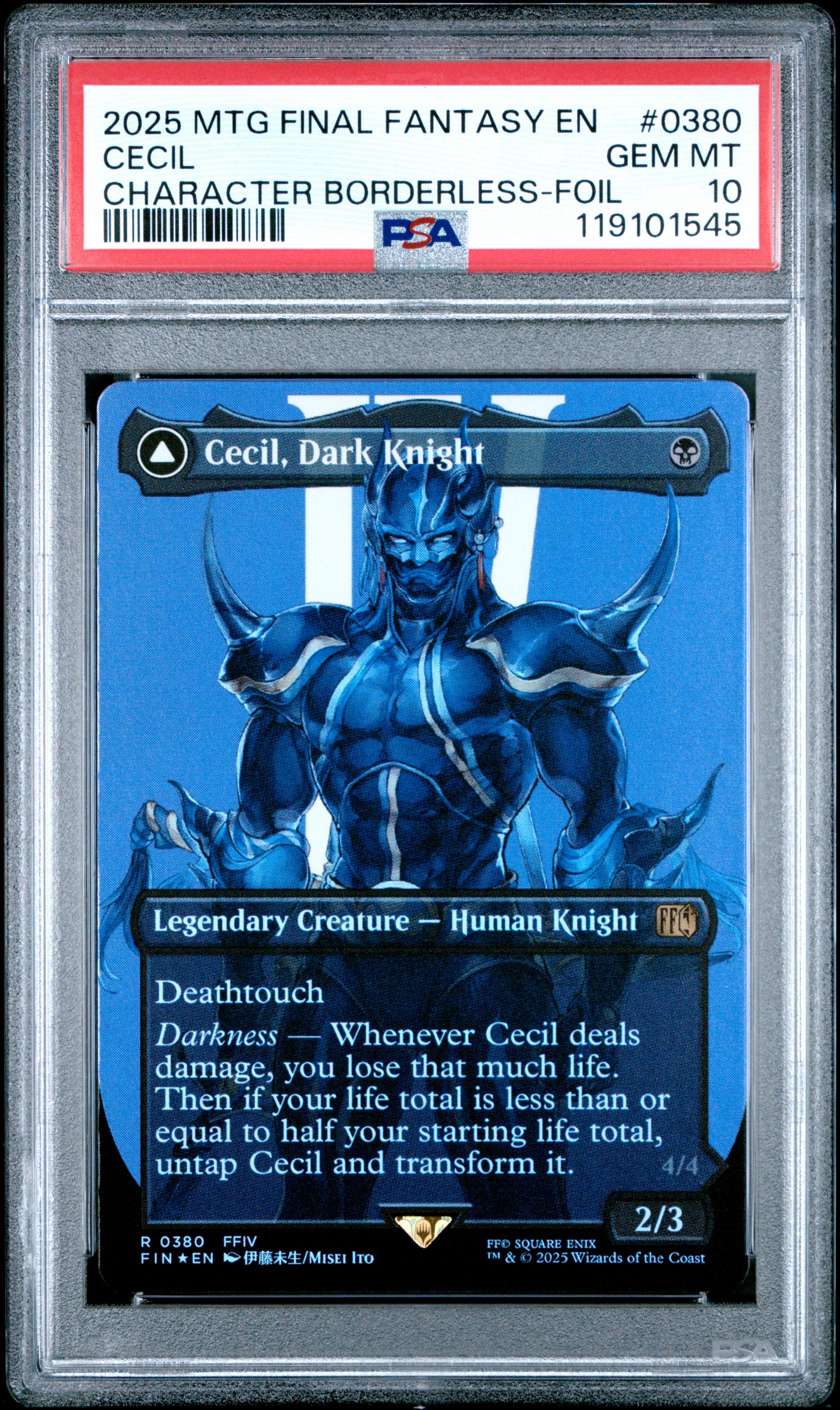 2025 MTG Final Fantasy Cecil, Dark Knight #0380 – Character Borderless Foil – PSA 10