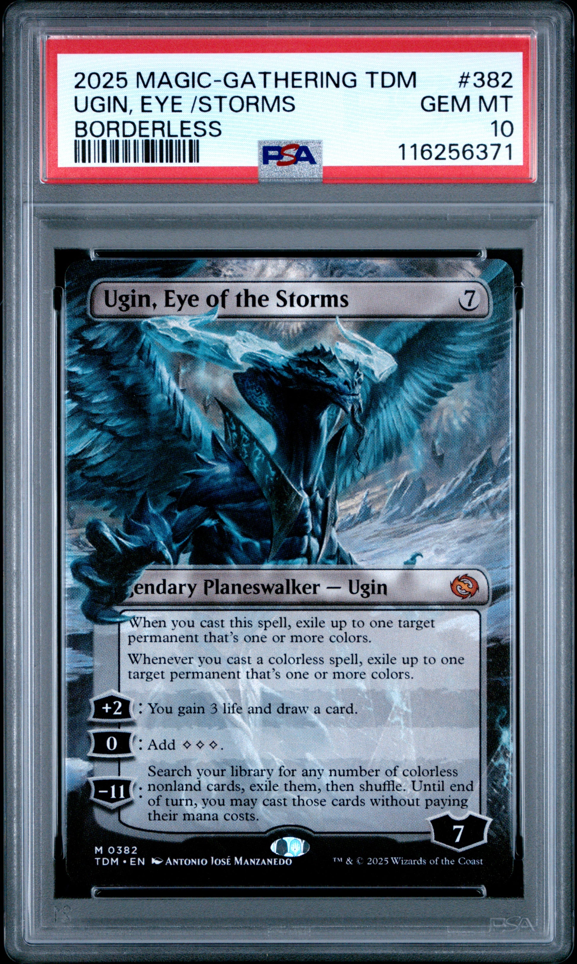 Trading card featuring Ugin, Eye of the Storms from Magic: The Gathering in a protective case with a PSA grading label.
