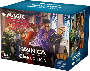 Magic: The Gathering Ravnica: Clue Edition - 3-4 Player Murder Mystery Card Game (Includes 8 Ready-to-Play Boosters, 21 Evidence Cards, 1 Foil Shock Land, and Detective Game Accessories)