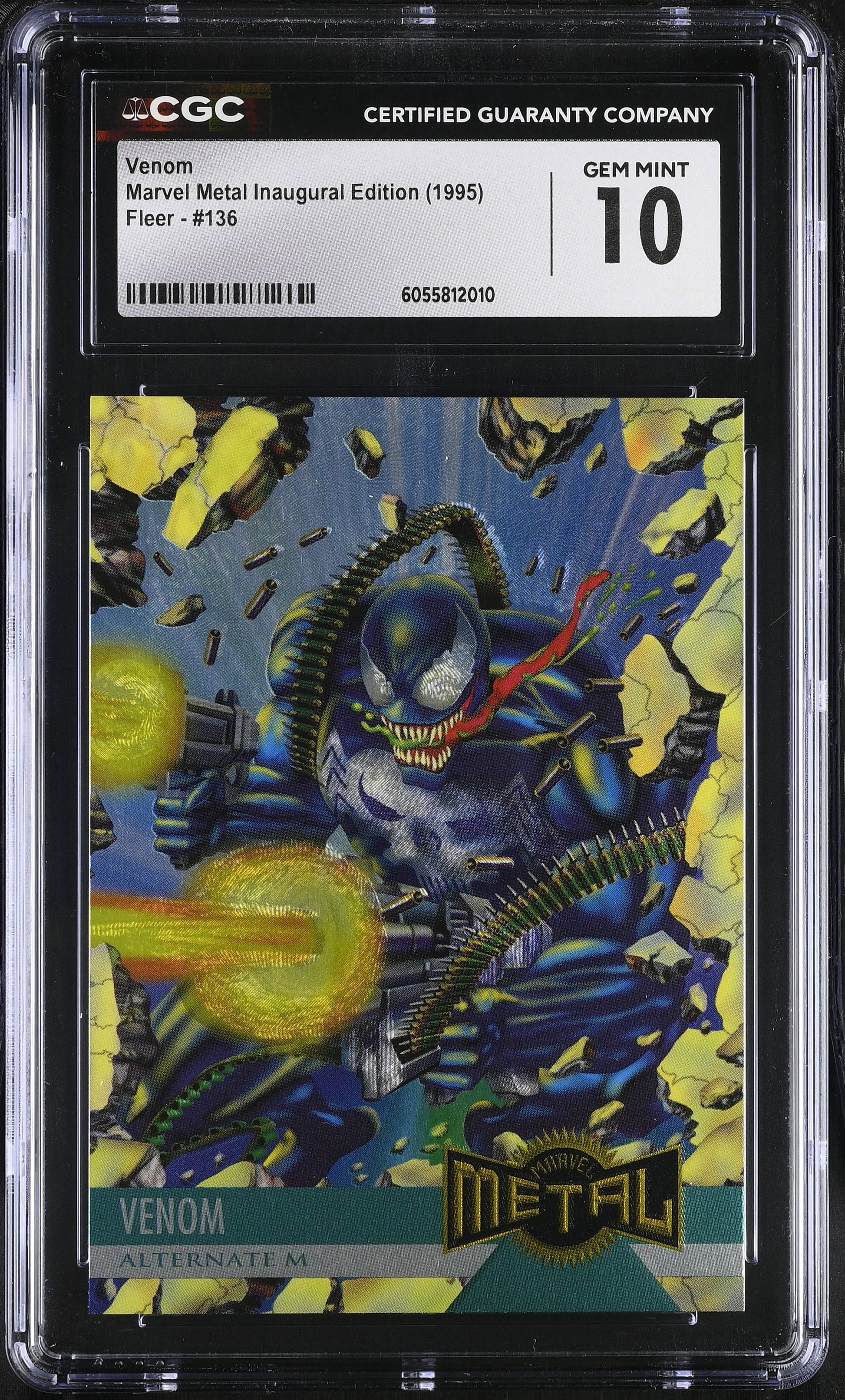Marvel Venom trading card in a protective case with CGC grading label