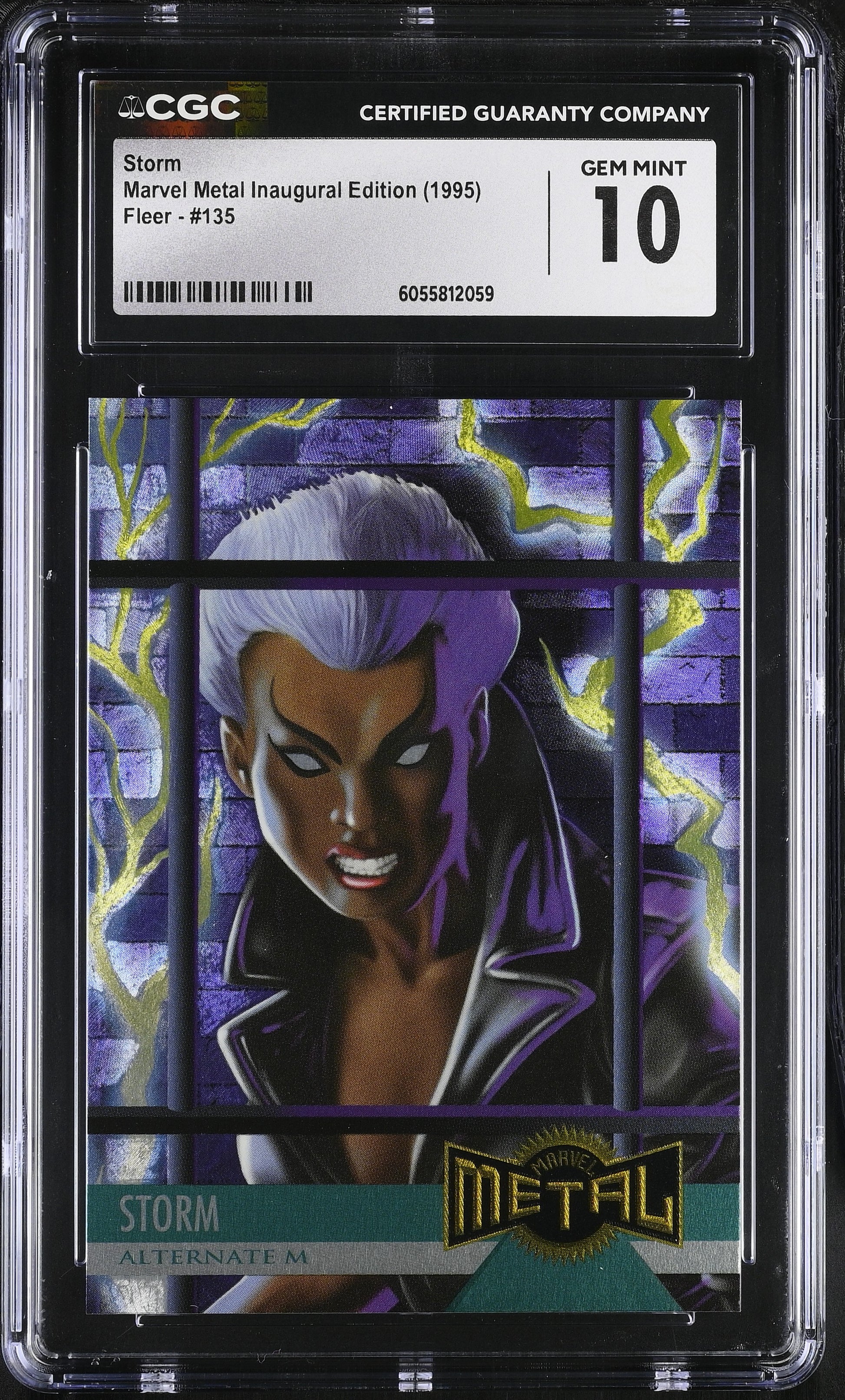Trading card of Storm from Marvel Metal Inaugural Edition with CGC certification label.
