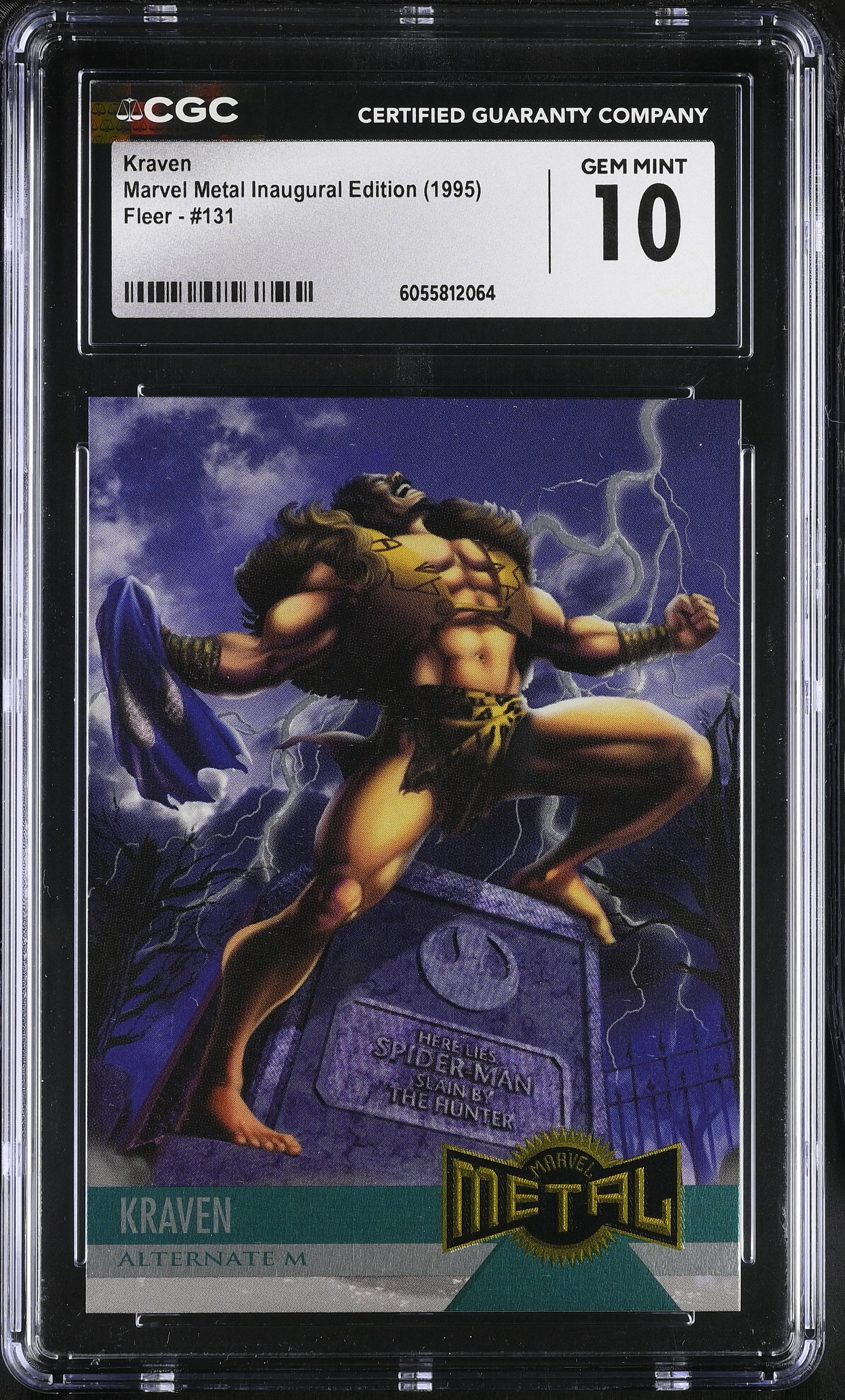 Marvel card featuring Kraven in a CGC protective case with grading label