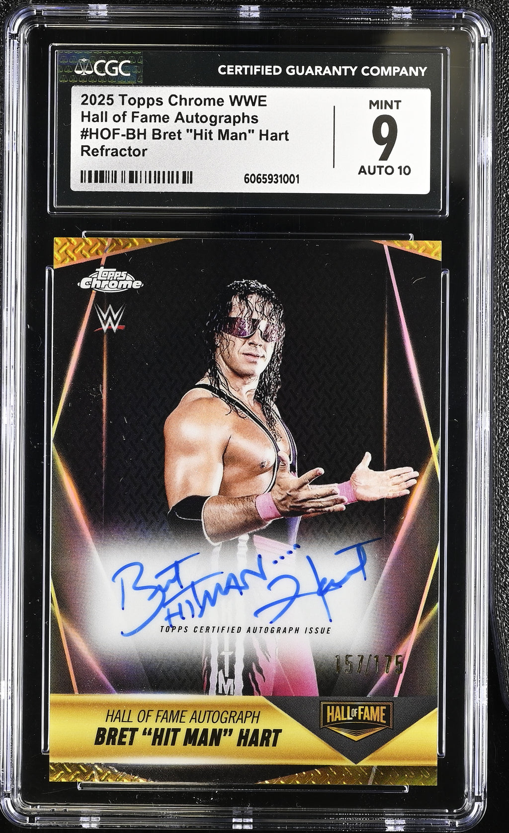 Bret “Hit Man” Hart – HOF-BH Refractor – CGC 9 Mint / 10 Auto