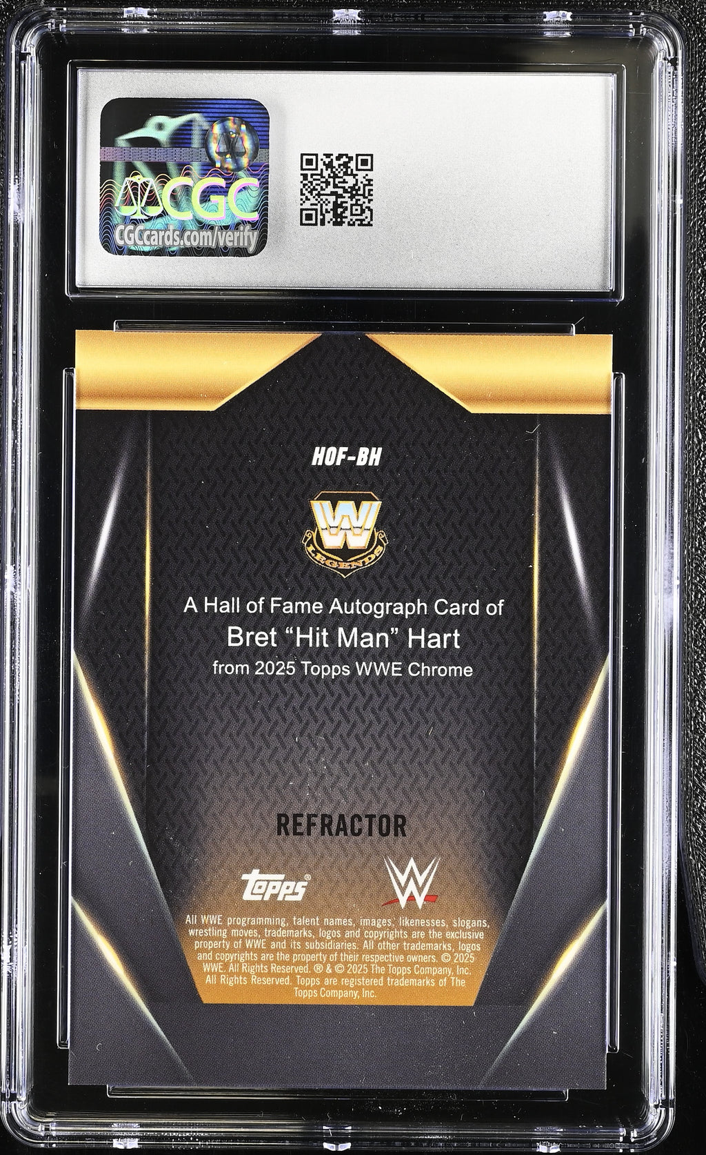 Bret “Hit Man” Hart – HOF-BH Refractor – CGC 9 Mint / 10 Auto