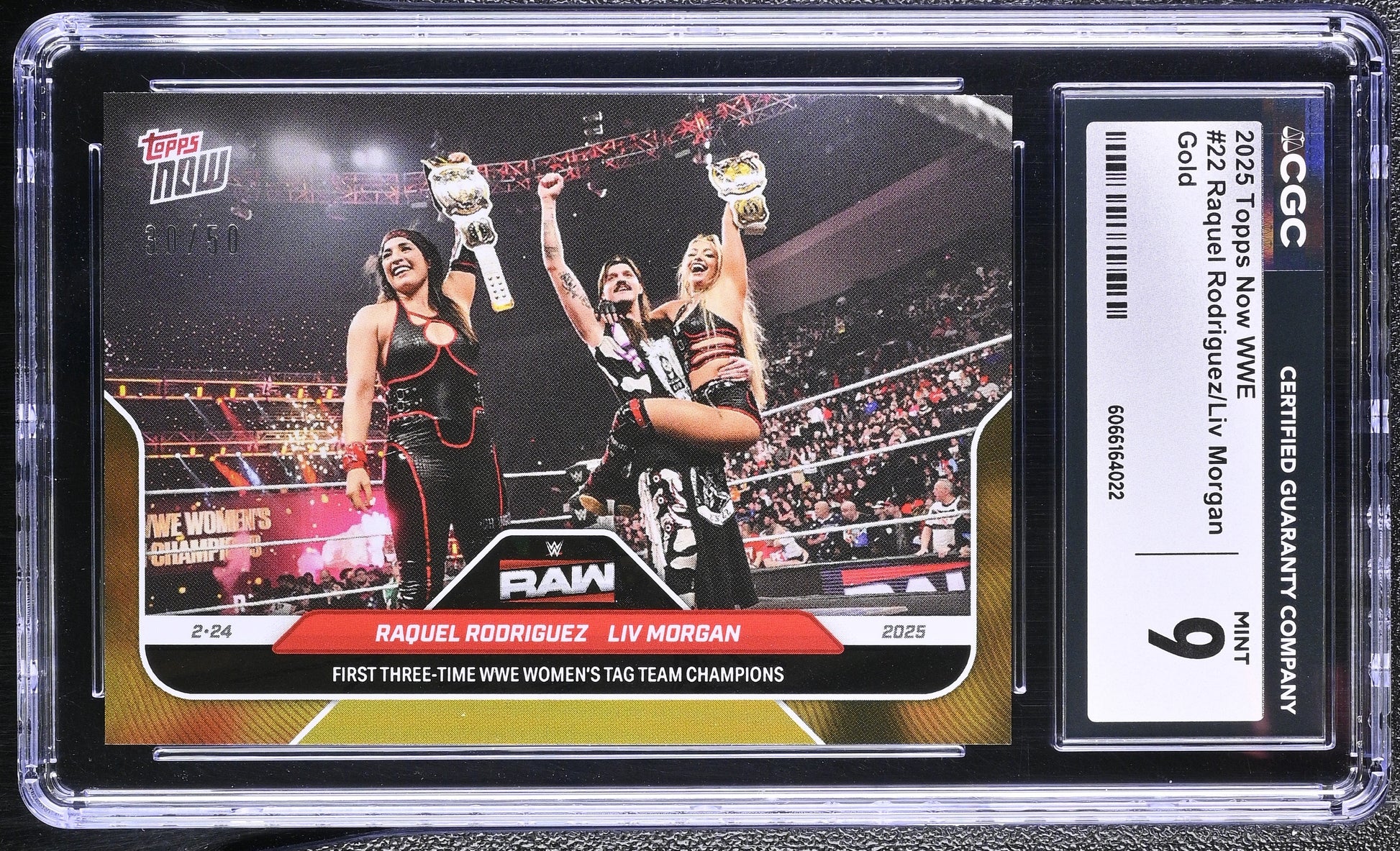 2025 Topps Now WWE #22 Raquel Rodriguez / Liv Morgan – Gold Parallel – CGC 9 Mint