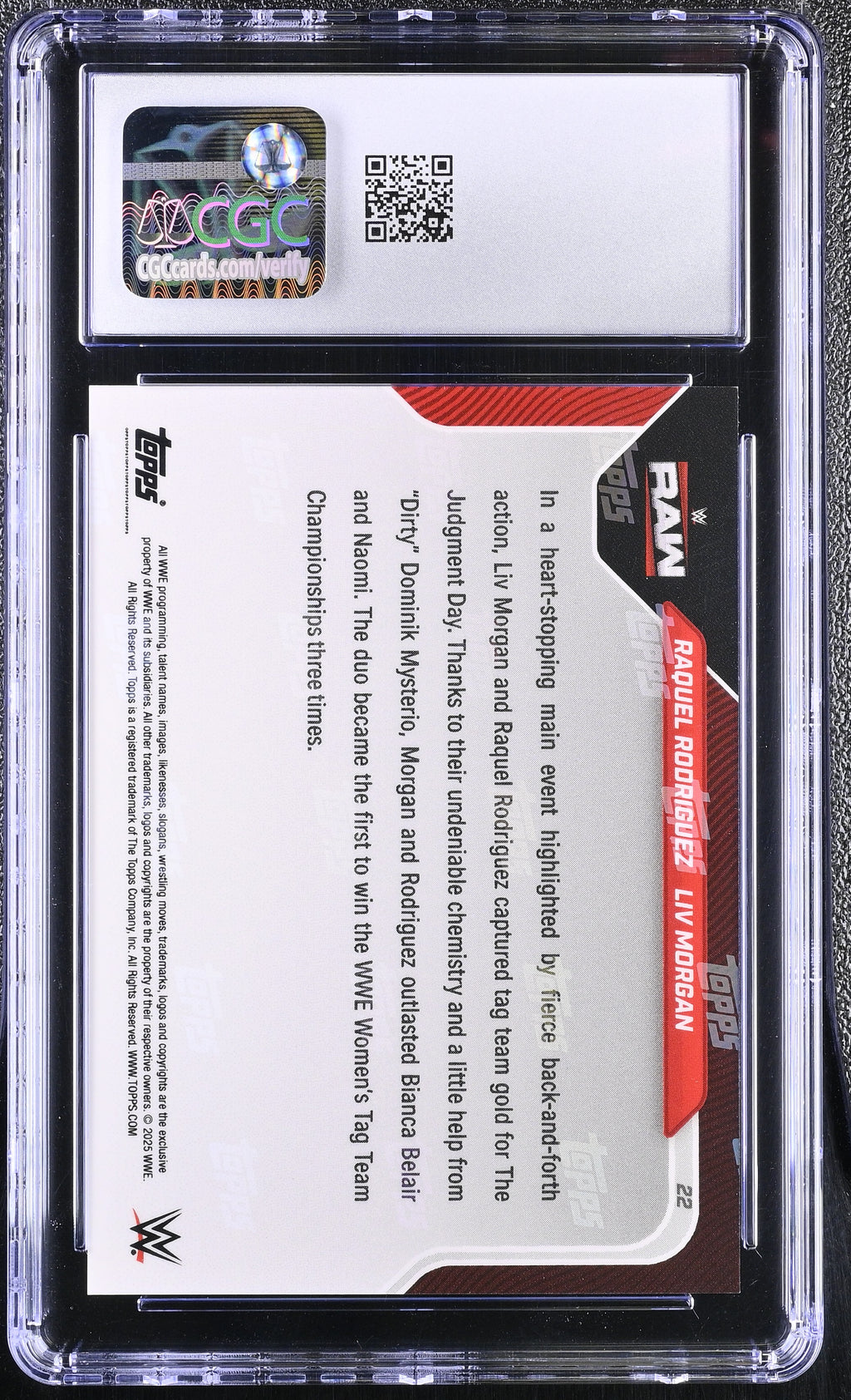 2025 Topps Now WWE #22 Raquel Rodriguez / Liv Morgan – Gold Parallel – CGC 9 Mint