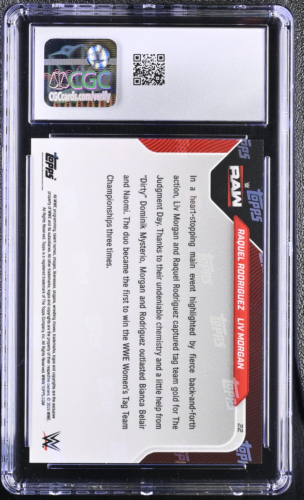2025 Topps Now WWE #22 Raquel Rodriguez / Liv Morgan – Orange Parallel – CGC 9.5 Mint