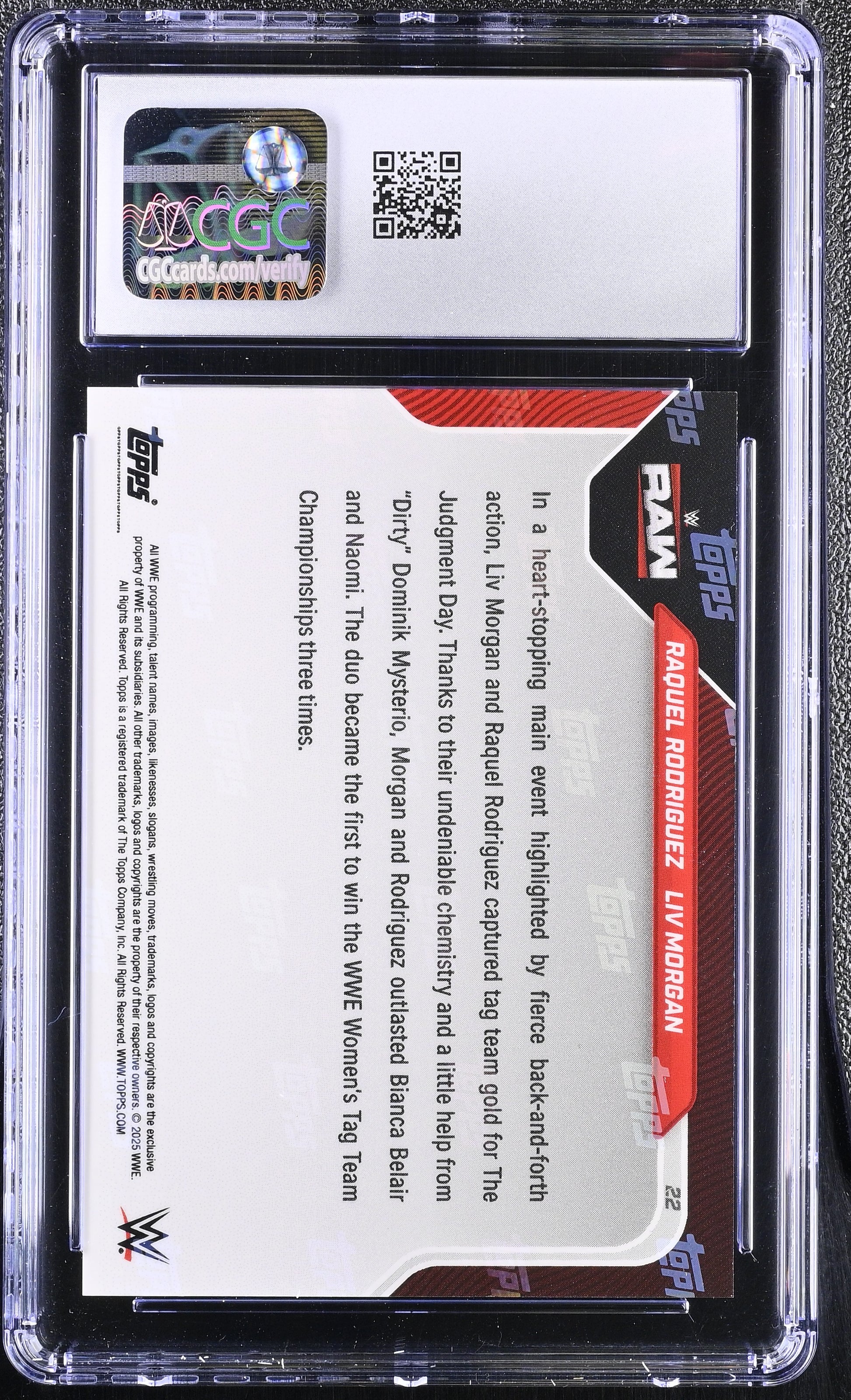 2025 Topps Now WWE #22 Raquel Rodriguez / Liv Morgan – Orange Parallel – CGC 9.5 Mint