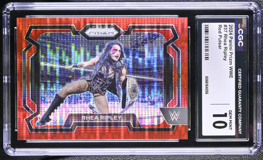 2024 Panini Prizm WWE #37 Rhea Ripley – Red Pulsar Parallel – CGC 10 Gem Mint