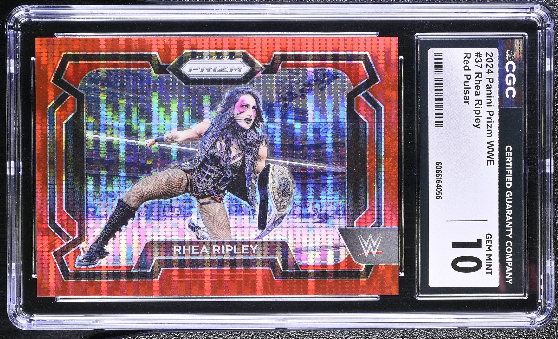 2024 Panini Prizm WWE #37 Rhea Ripley – Red Pulsar Parallel – CGC 10 Gem Mint