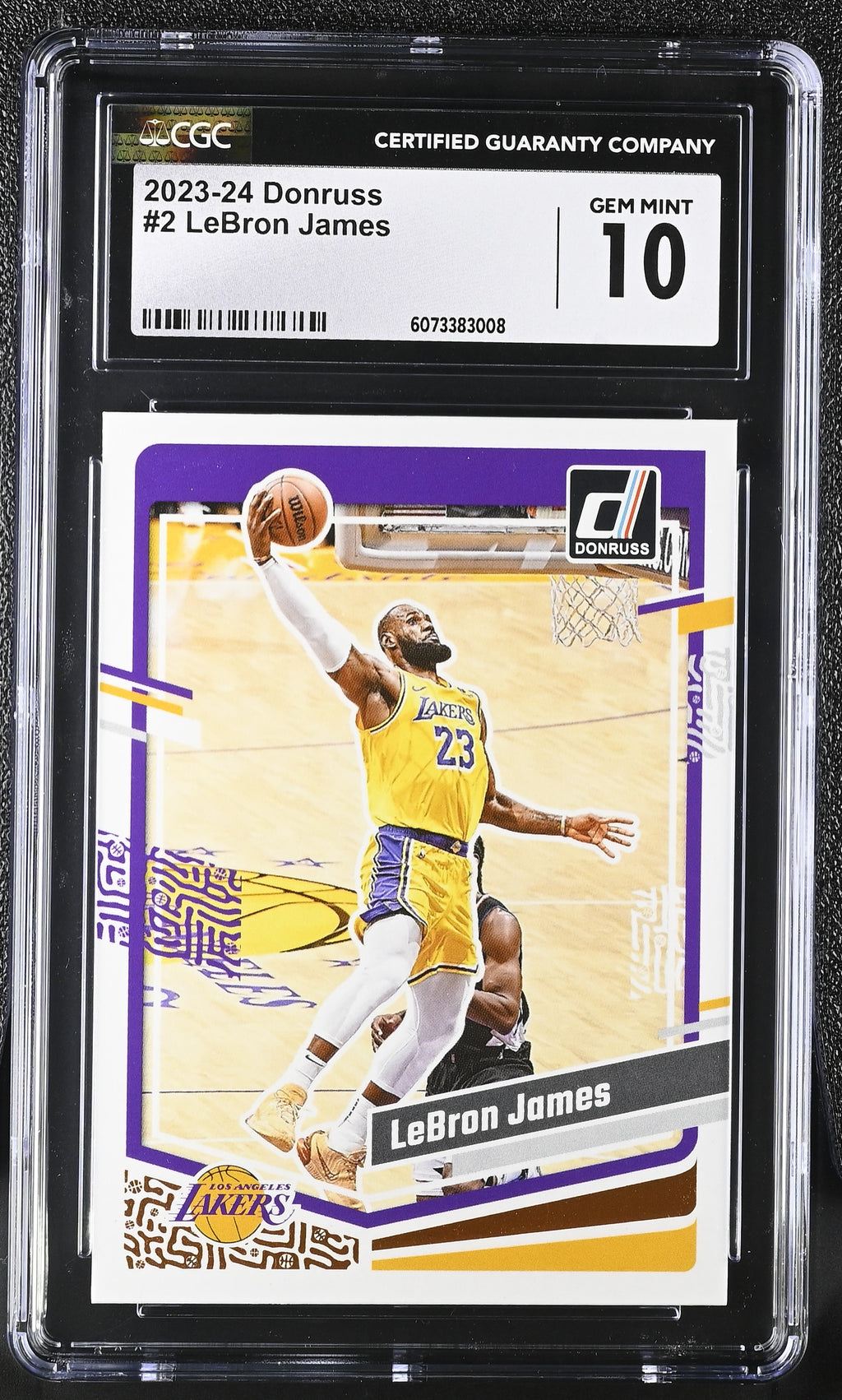 Shop 2023-24 Donruss LeBron James #2 – CGC 10 Gem Mint. Iconic Los Angeles Lakers card of the King in flawless slabbed condition.