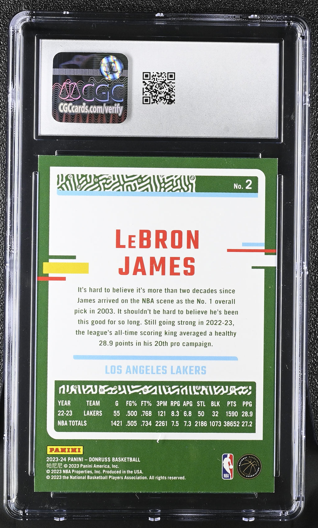 2023-24 Donruss LeBron James #2 – CGC 10 Gem Mint – Los Angeles Lakers