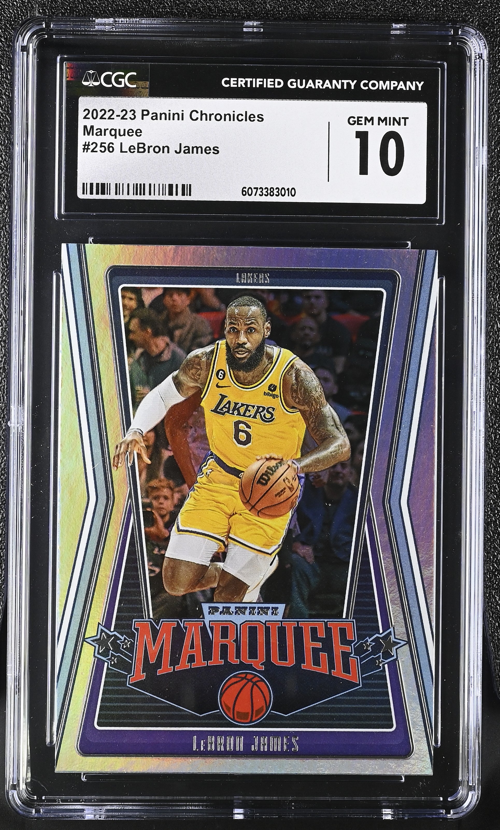 Shop 2022-23 Panini Chronicles Marquee LeBron James #265 – CGC 10 Gem Mint. Stunning Lakers insert of the King in pristine slabbed condition.